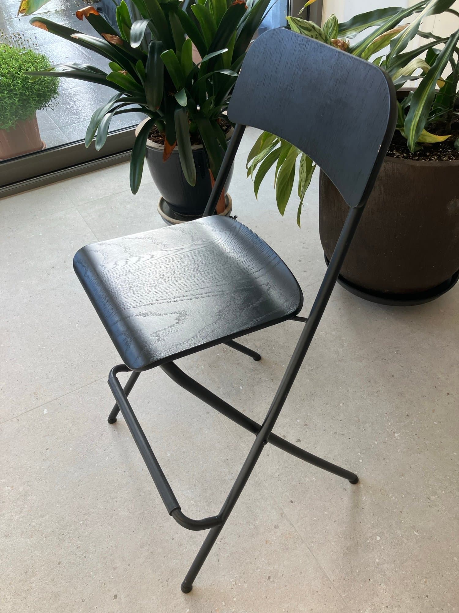 6 FRANKLIN BARKRUK bar stool with backrest, foldable, counter height black/black, 63 cm