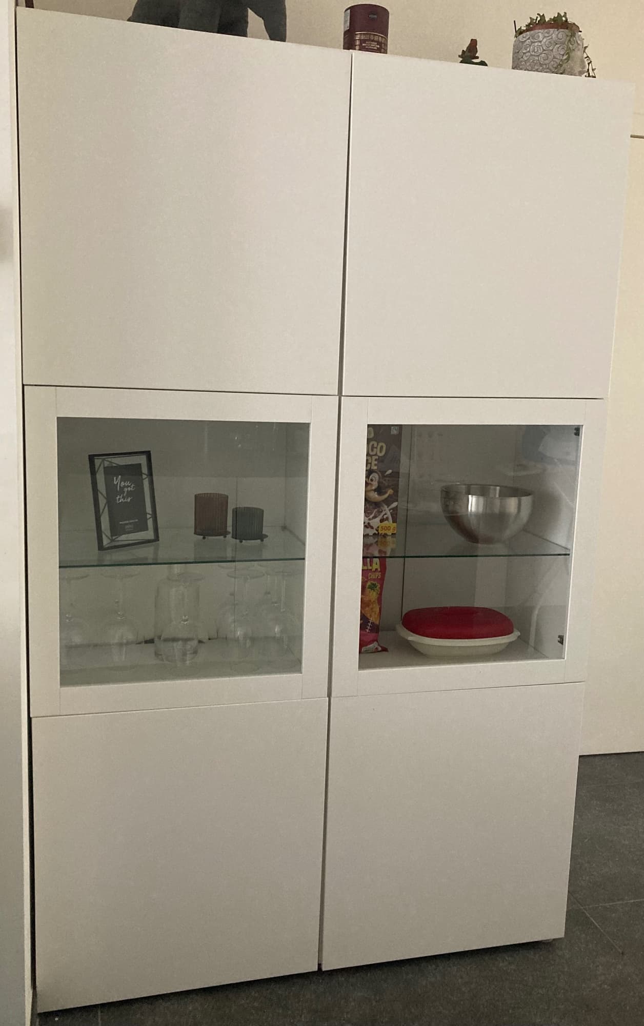 BESTÅ opbergcombinatie met glazen deuren, wit/Lappviken lichtgrijs helder glas