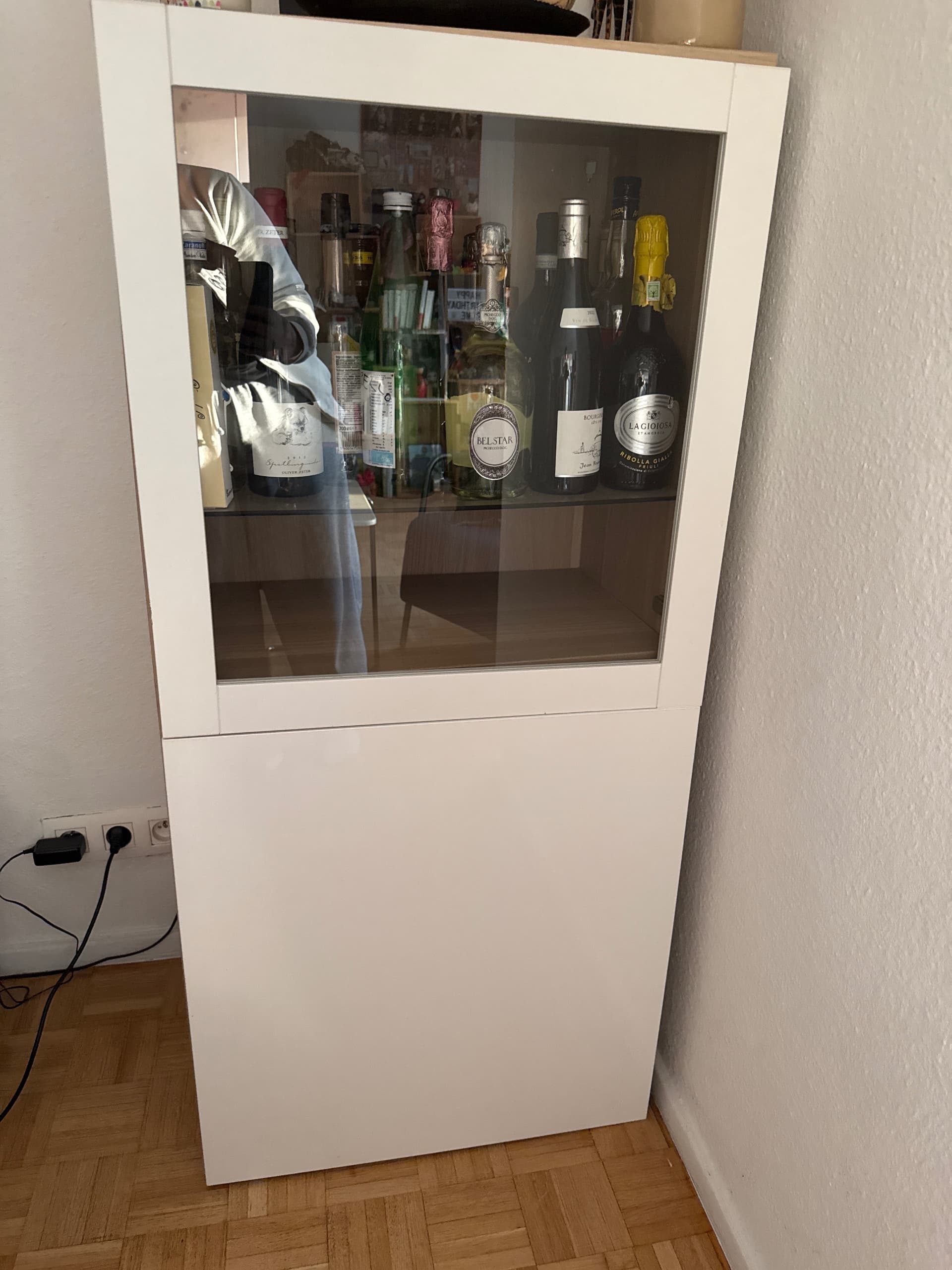 VITRINE BLANC/BOIS tv-opbergcombi/vitrinedeuren
