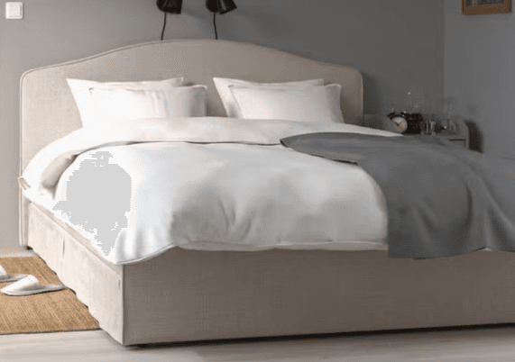 RAMNEFJÄLL gestoffeerd bed, Kilanda lichtbeige/Luröy, 160x200 cm