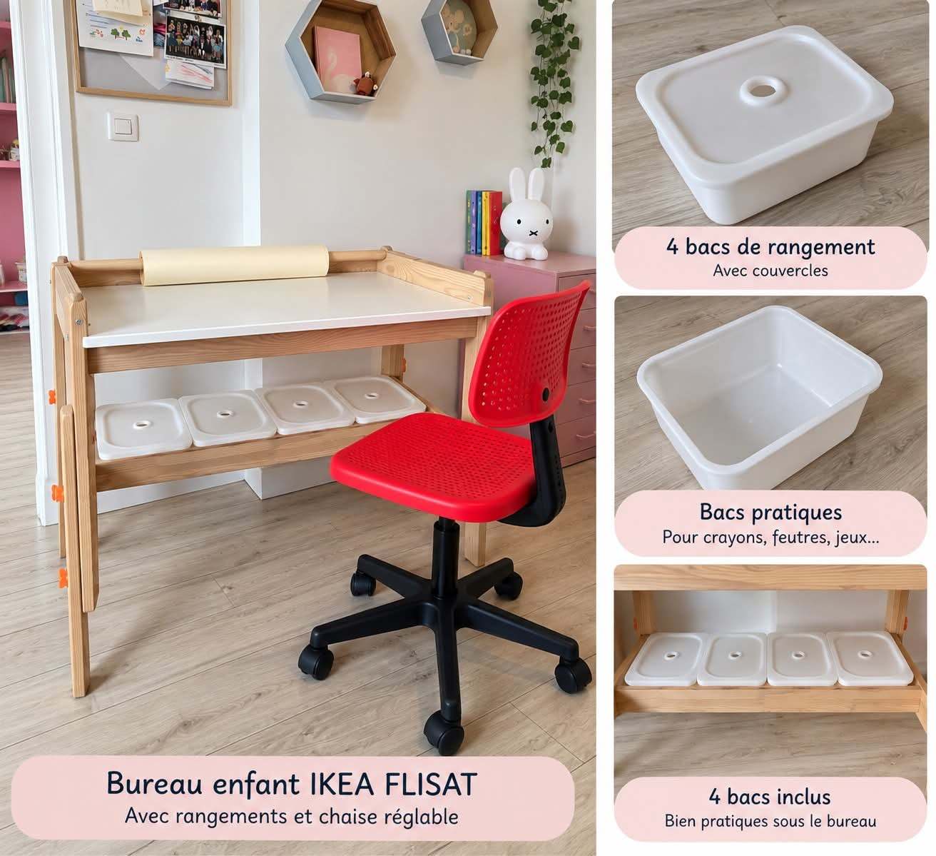 FLISAT bureau pour enfant, hauteur réglable/vert