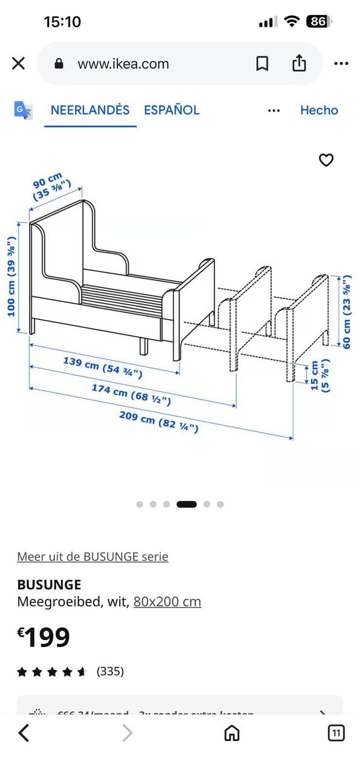 BUSUNGE Lit extensible, blanc, 80x200 cm