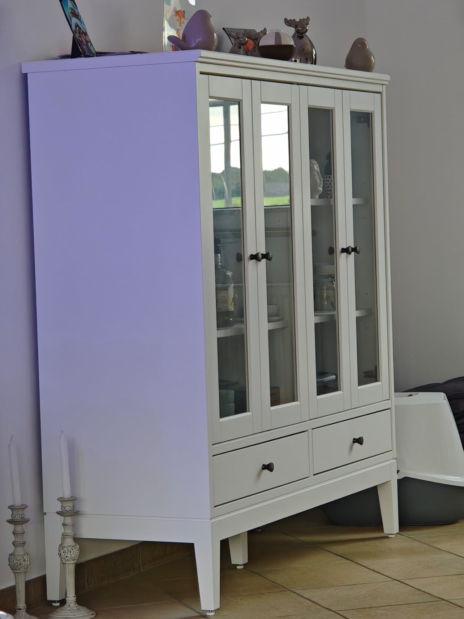IDANÄS cabinet with bi-folded glass doors, white, 121x50x135 cm