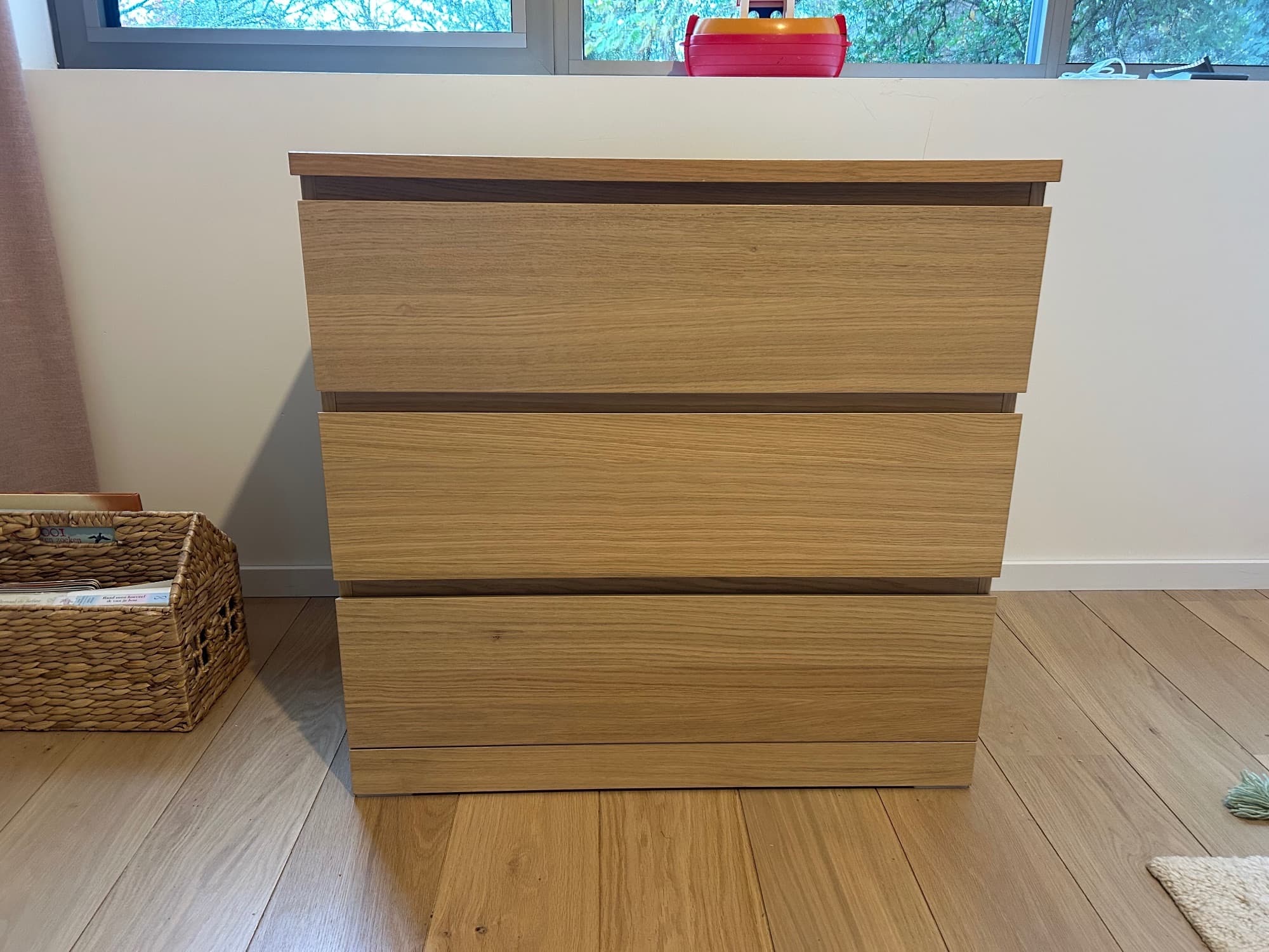 MALM commode 3 tiroirs, plaqué chêne