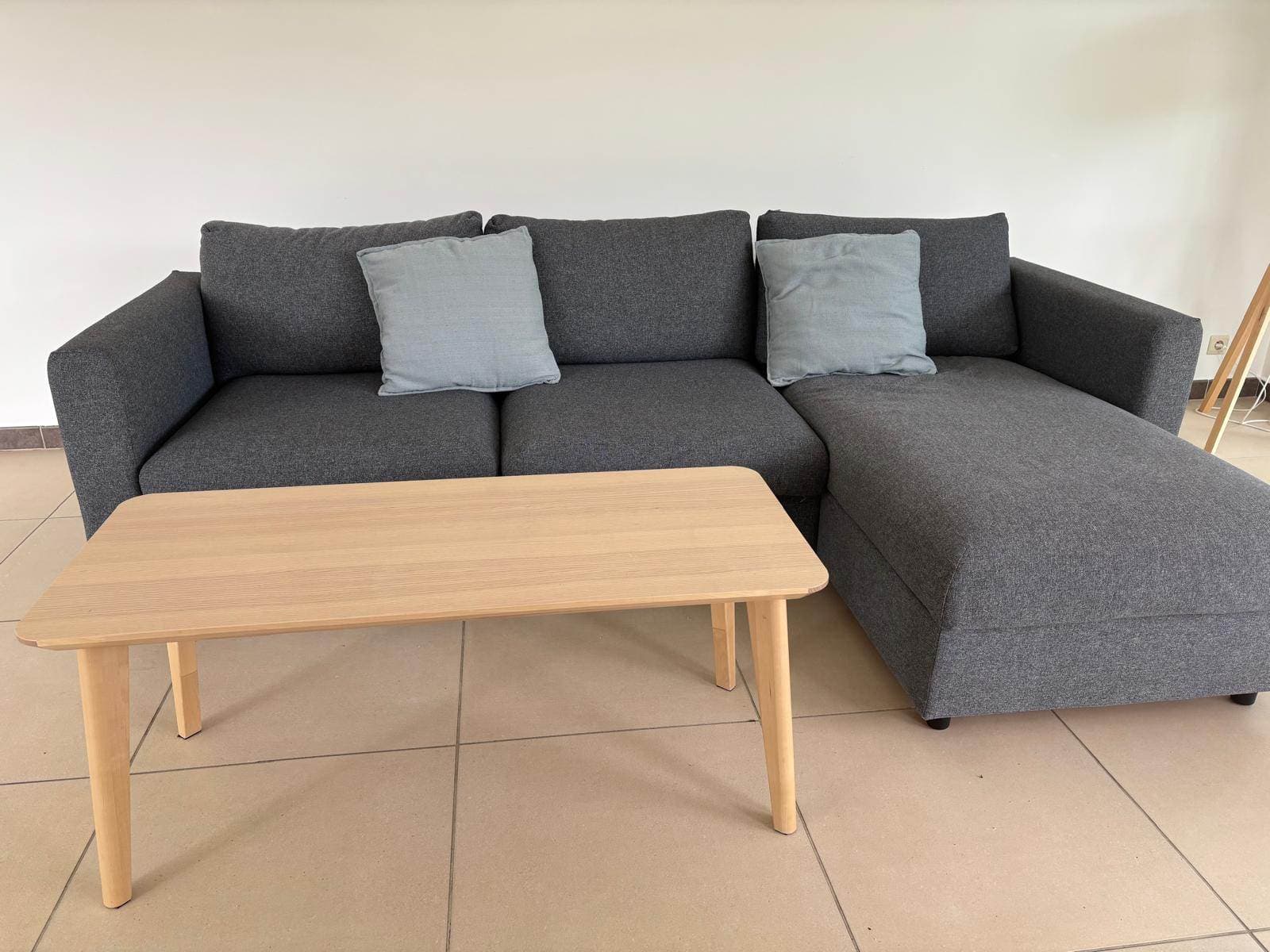 VIMLE 3-zitsslaapbank met chaise longue, met brede armleuningen Gunnared/middengrijs