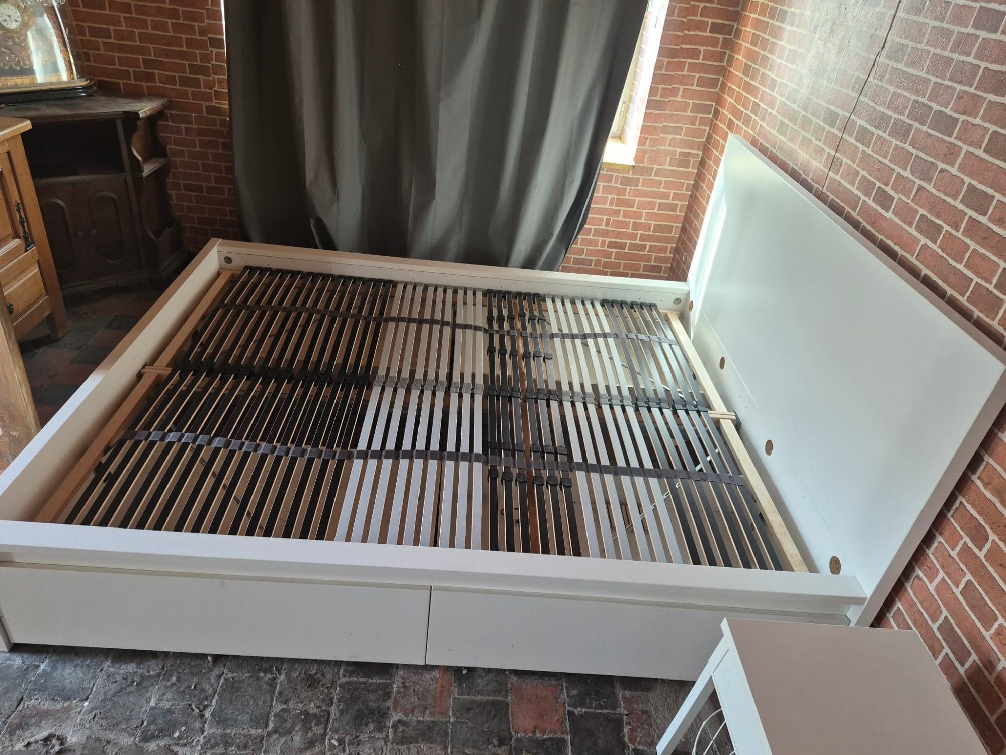MALM BED EN KAST cadre lit, haut+4rgt, blanc/Leirsund, 160x200 cm