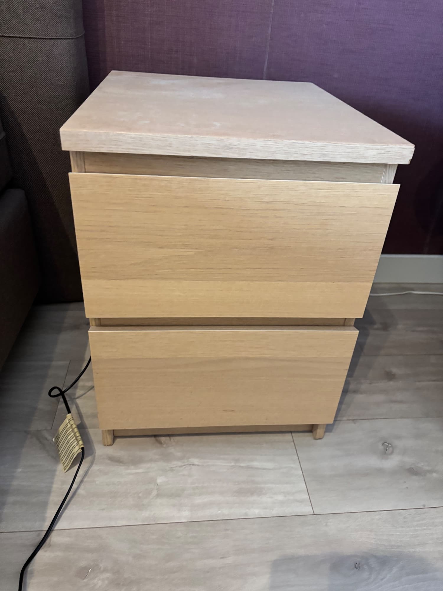 MALM commode 2 tiroirs, plaqué chêne
