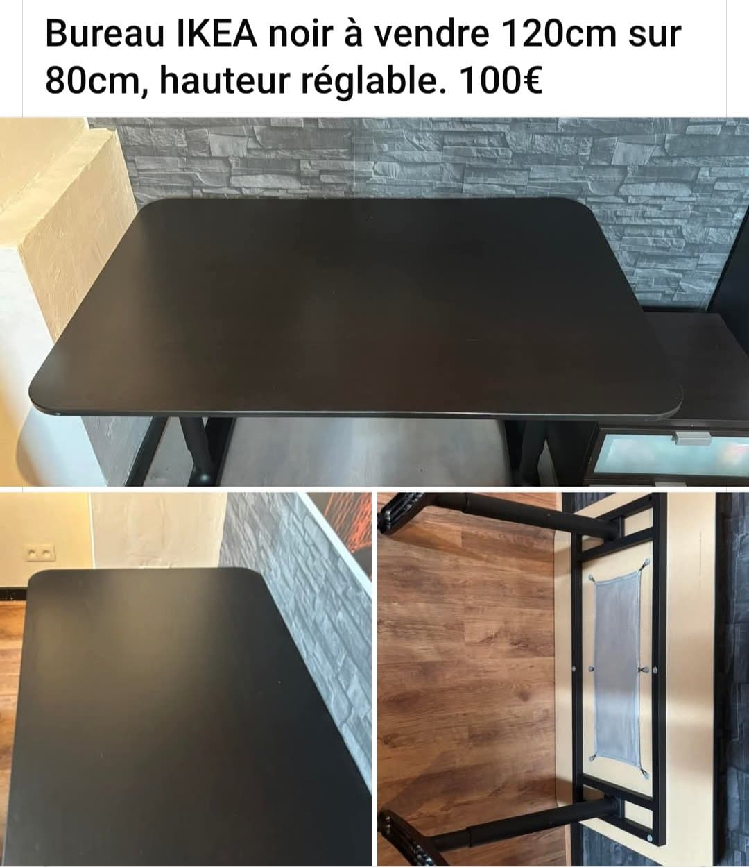 BEKANT desk, black stained ash veneer/black