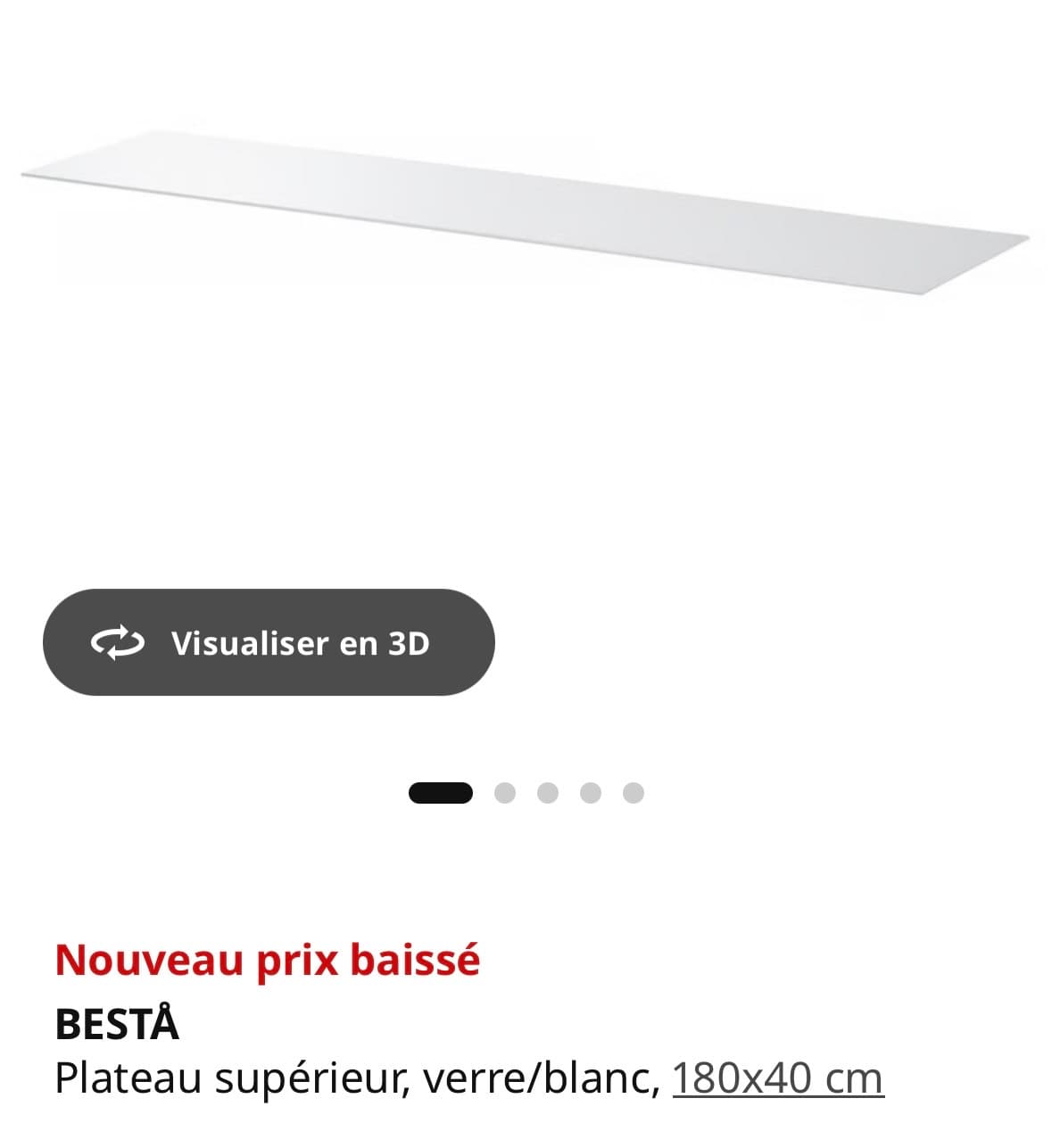BESTÅ plateau supérieur, verre/blanc, 180x40 cm