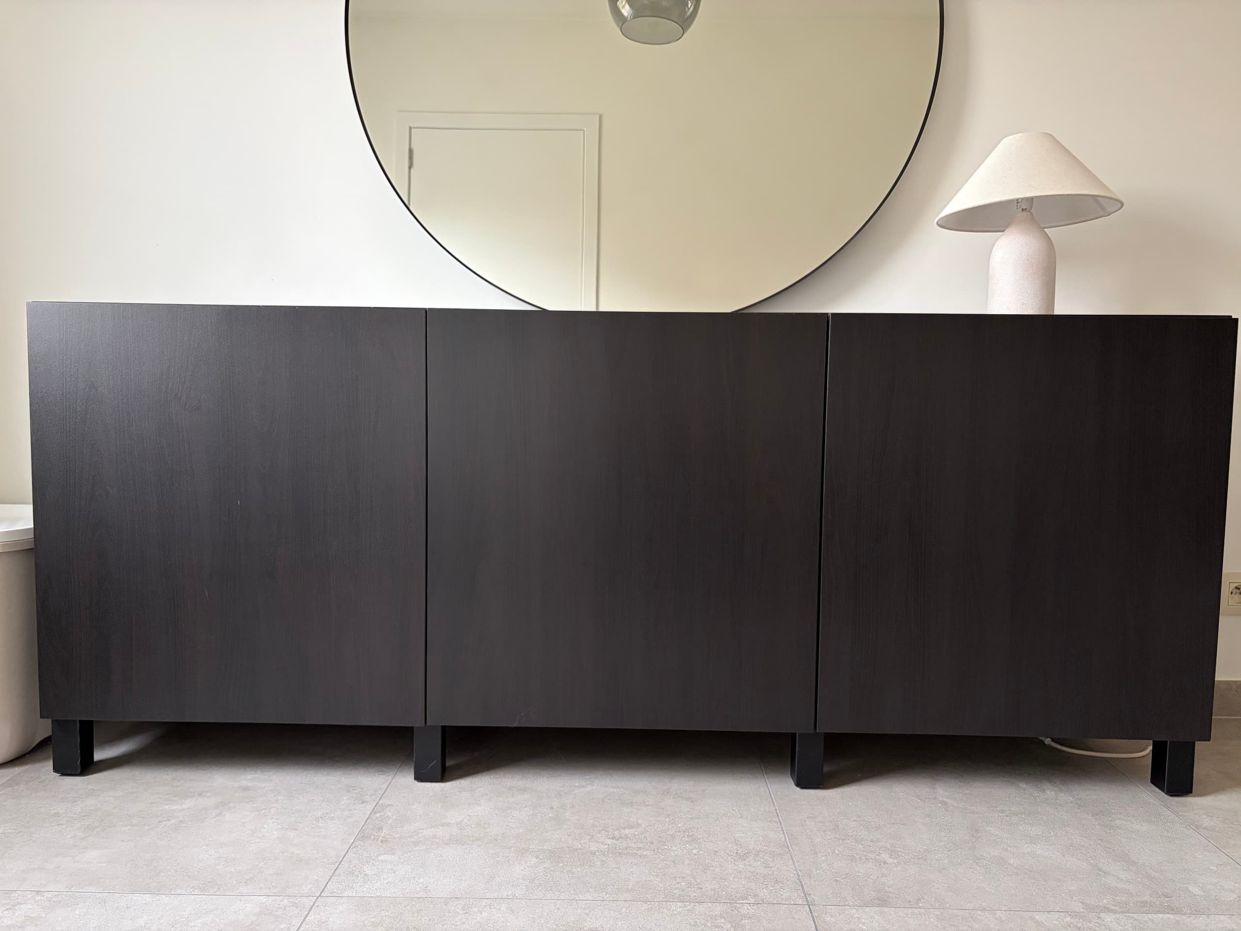 BESTÅ combinaison rangement murale, brun noir Björköviken/brun placage chêne teinte, 180x42x64 cm