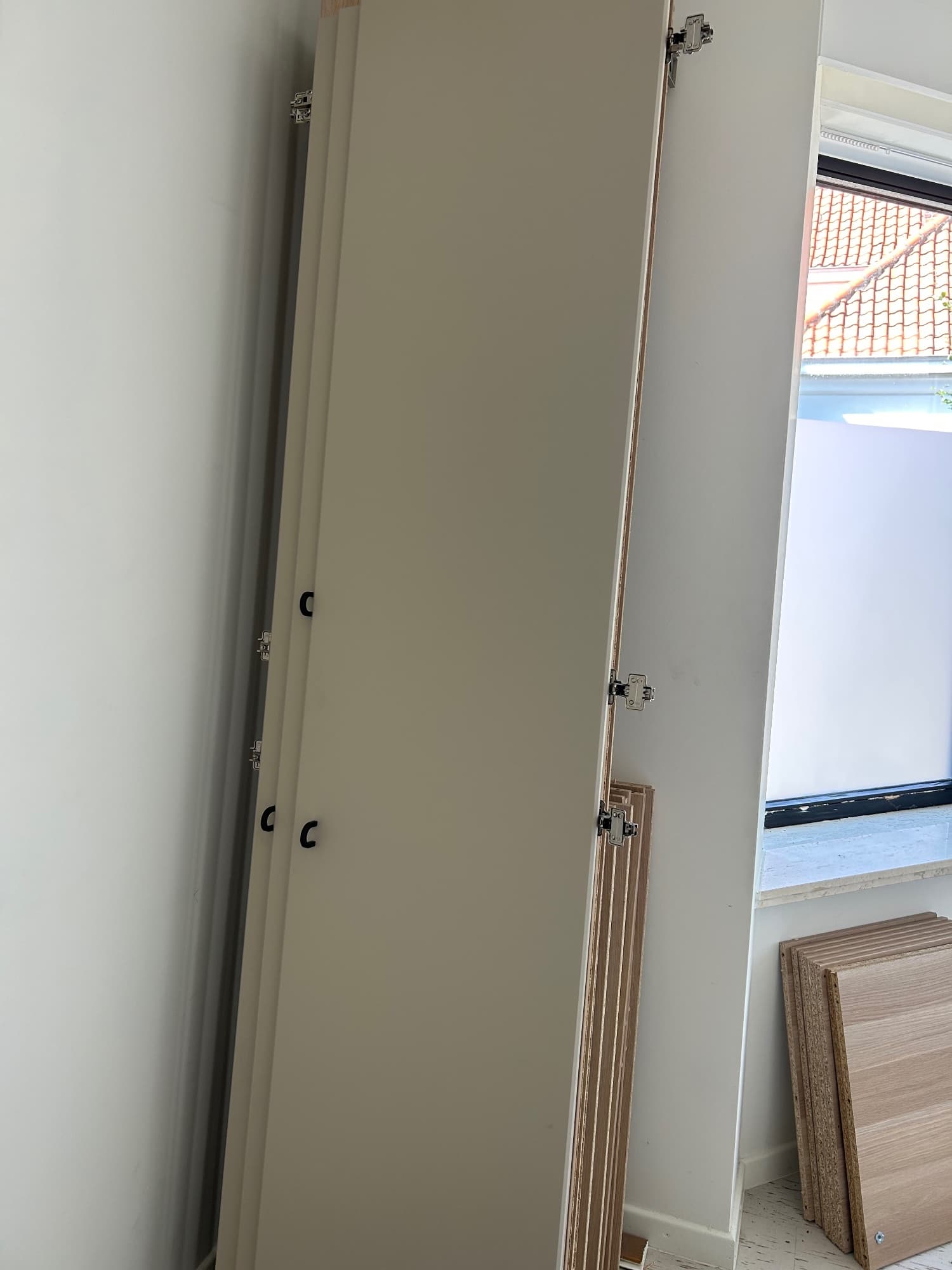PAX / FORSAND wardrobe combination, grey-beige grey-beige/oak effect, 235x60x236 cm