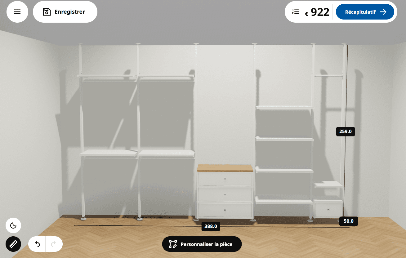 ELVARLI wardrobe combination, white/bamboo, 385x51x222-350 cm