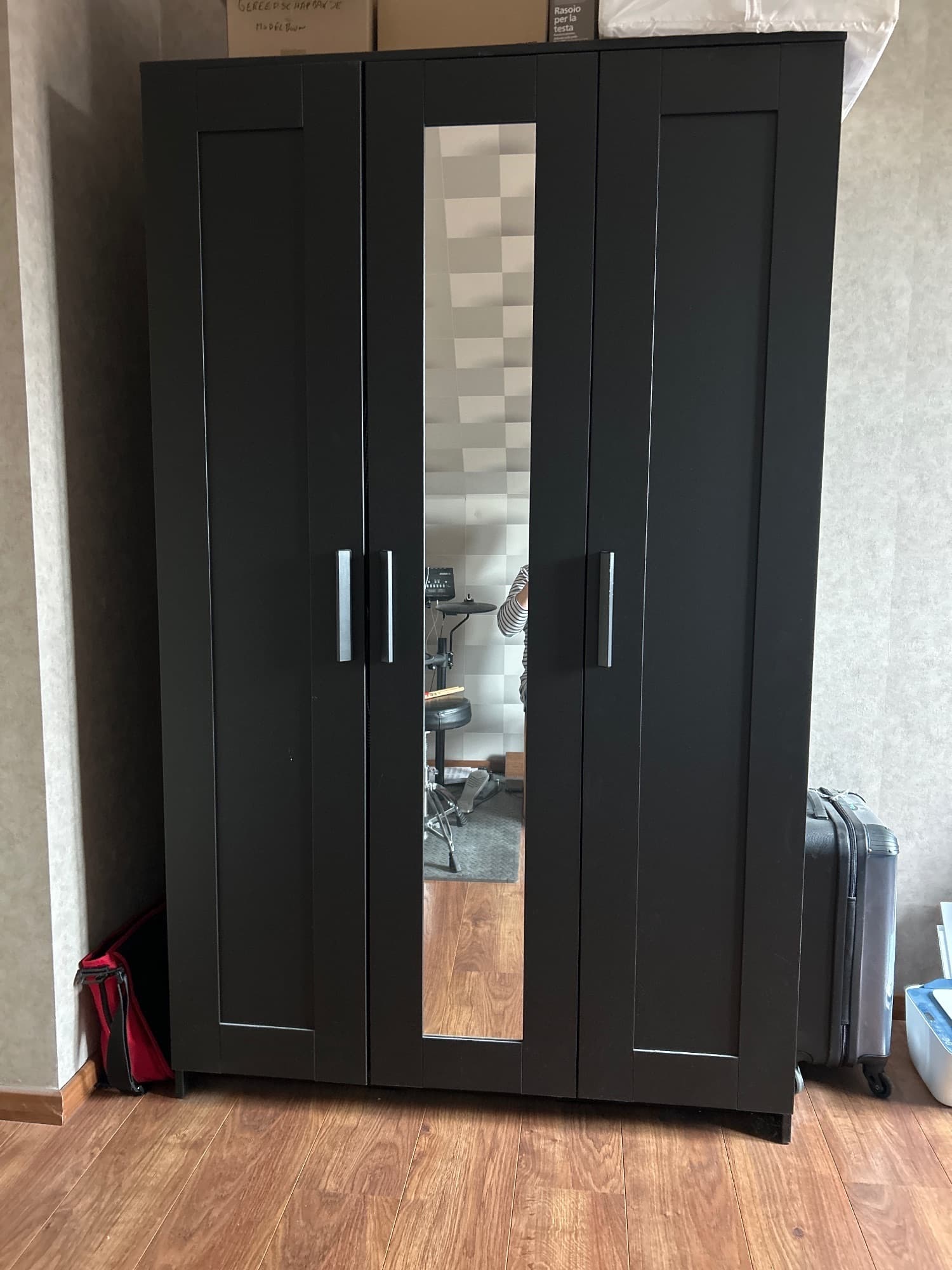 BRIMNES wardrobe with 3 doors, black, 117x50x190 cm