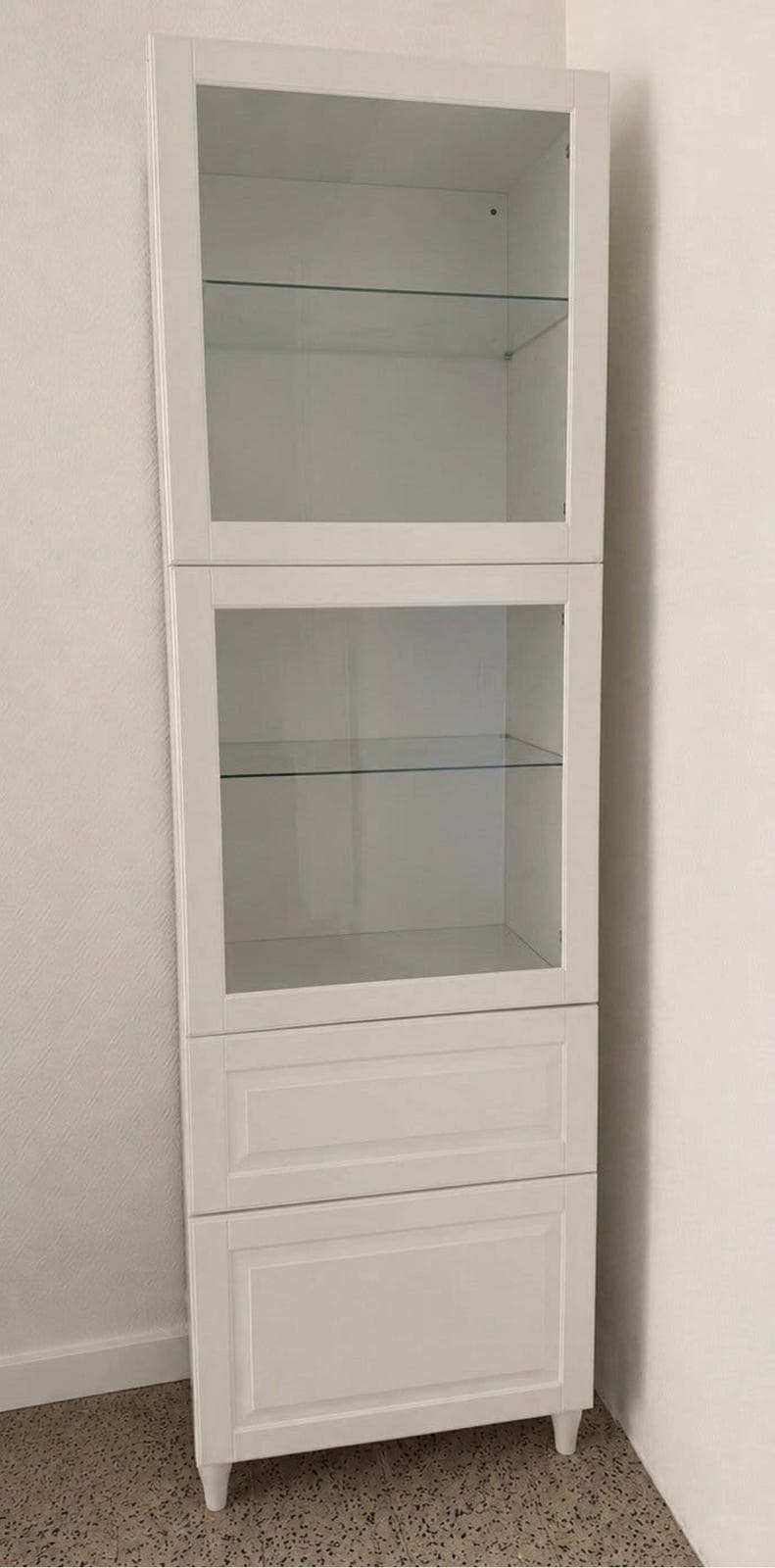 BESTÅ combinaison rangement ptes vitrées, blanc/Hanviken blanc verre transparent, 60x42x193 cm