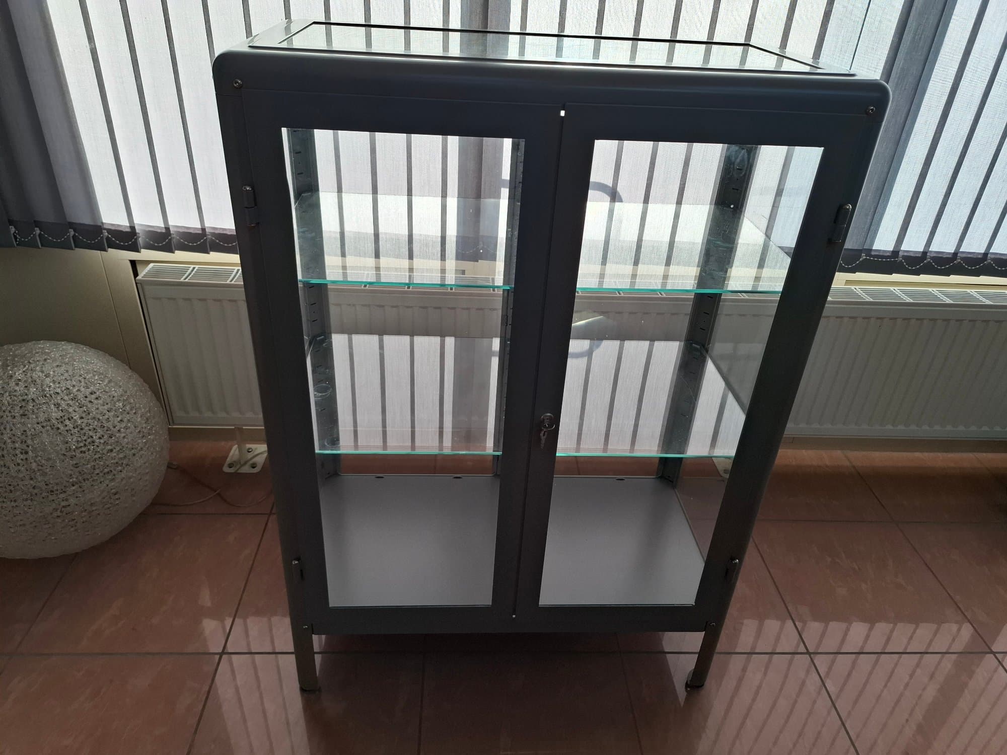 FABRIKÖR glass-door cabinet, grey