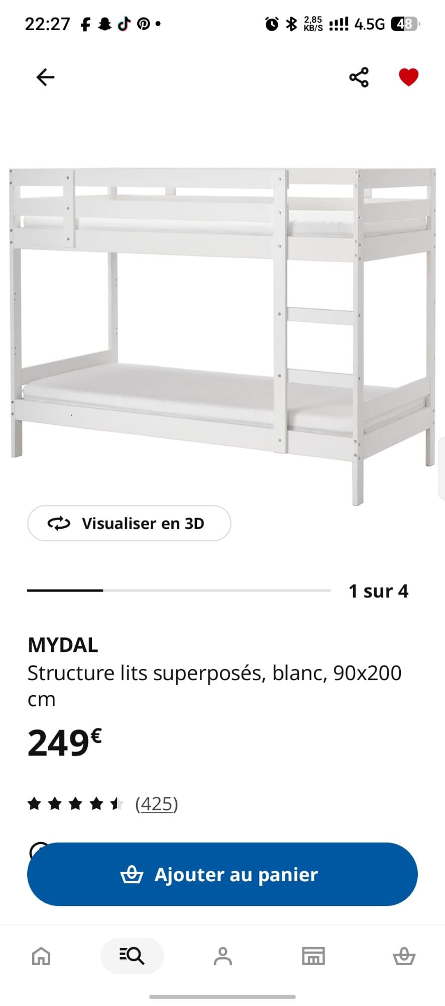 MYDAL Structure lits superposés, blanc, 90x200 cm