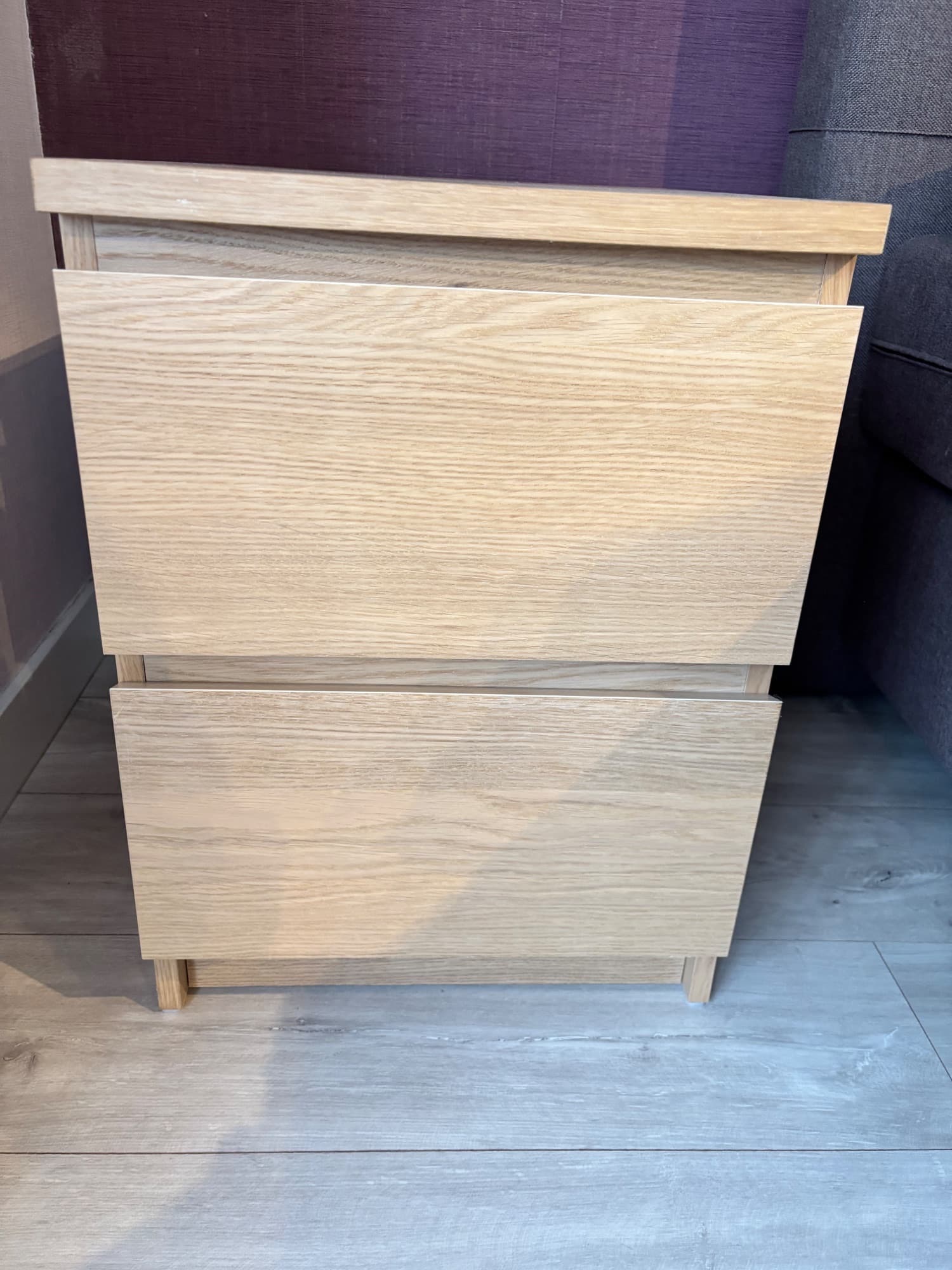 MALM commode 2 tiroirs, plaqué chêne