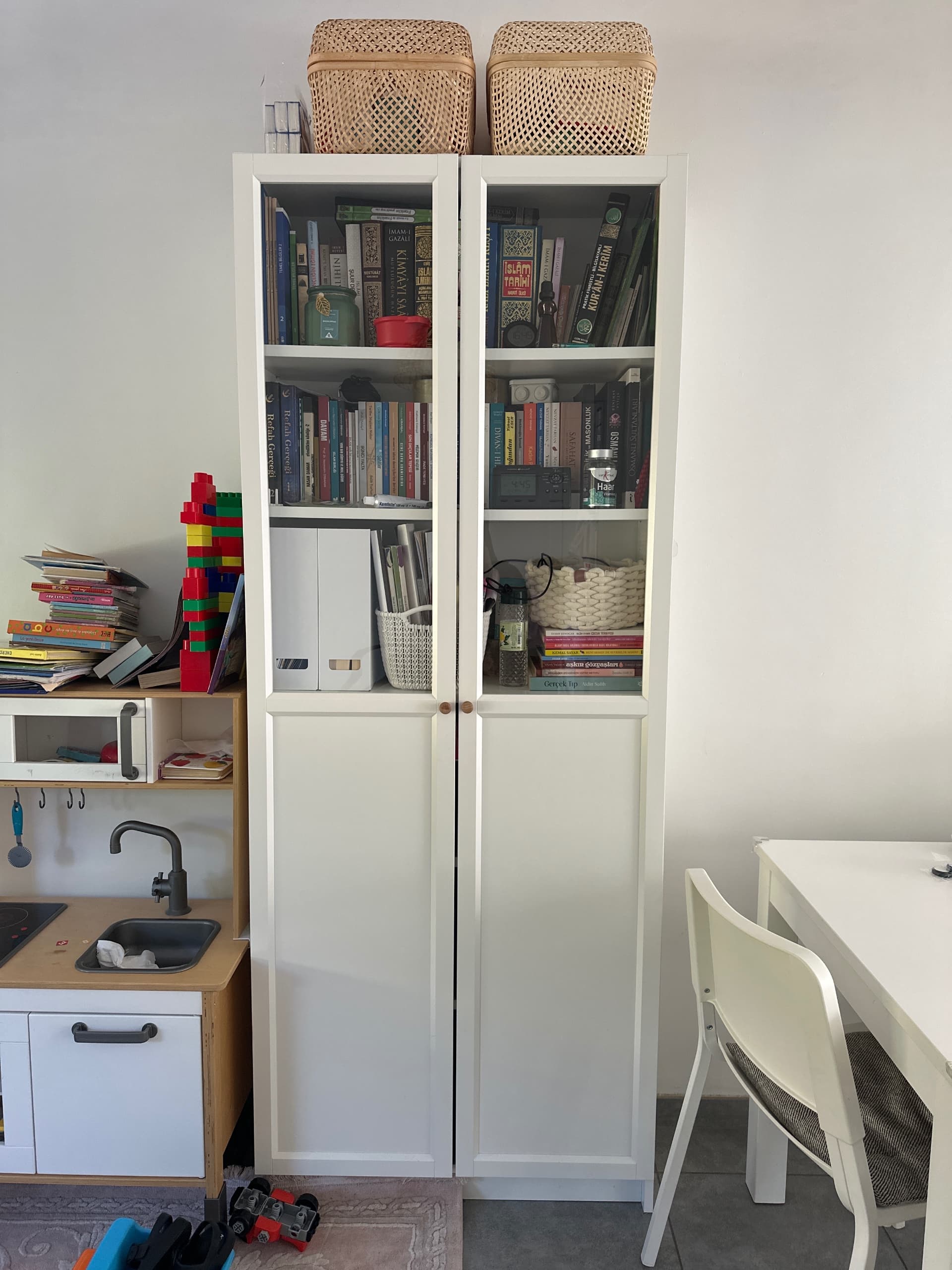 BILLY / OXBERG boekenkast bovendeel/pan-/vitrdeur, wit, 80x30x237 cm