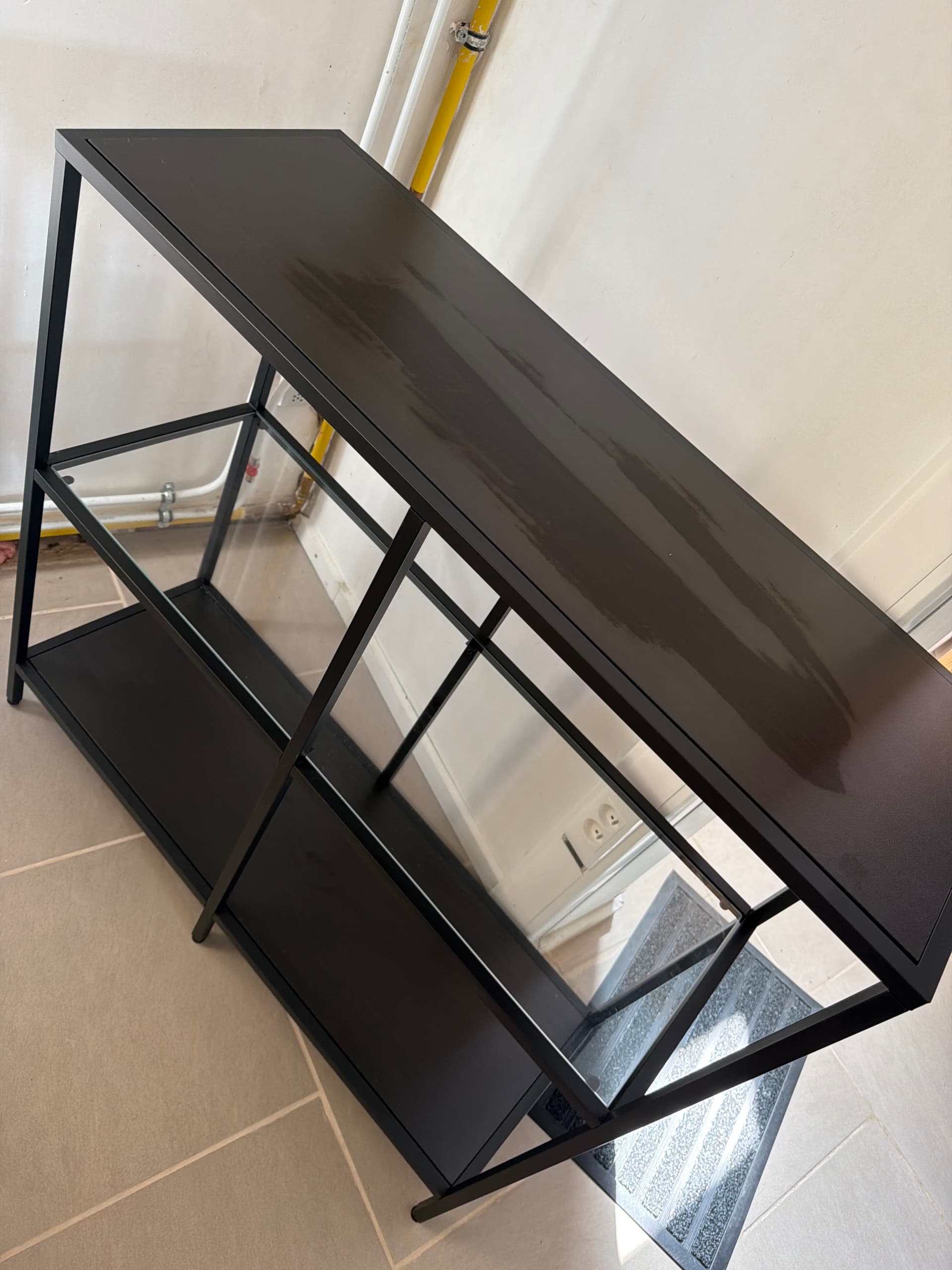VITTSJÖ stellingkast, zwartbruin/glas, 100x93 cm