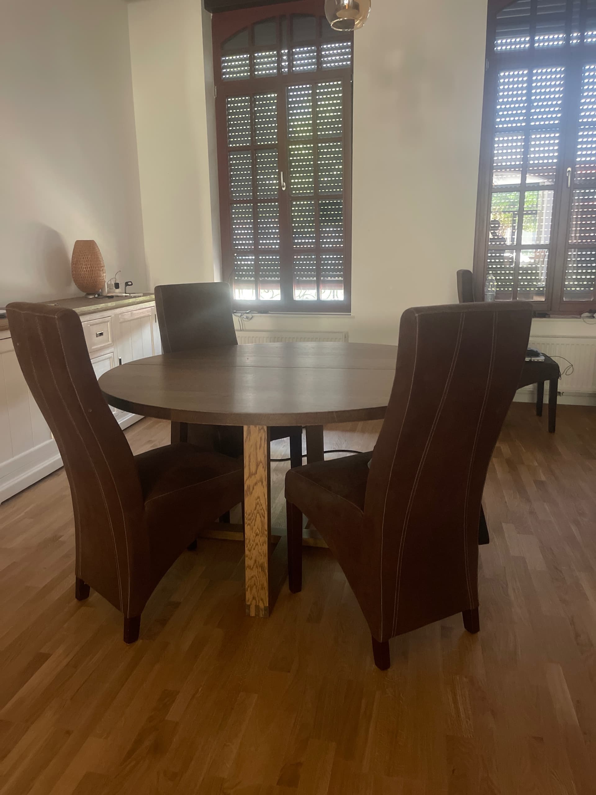 MÖRBYLÅNGA table, oak veneer brown stained, 145 cm