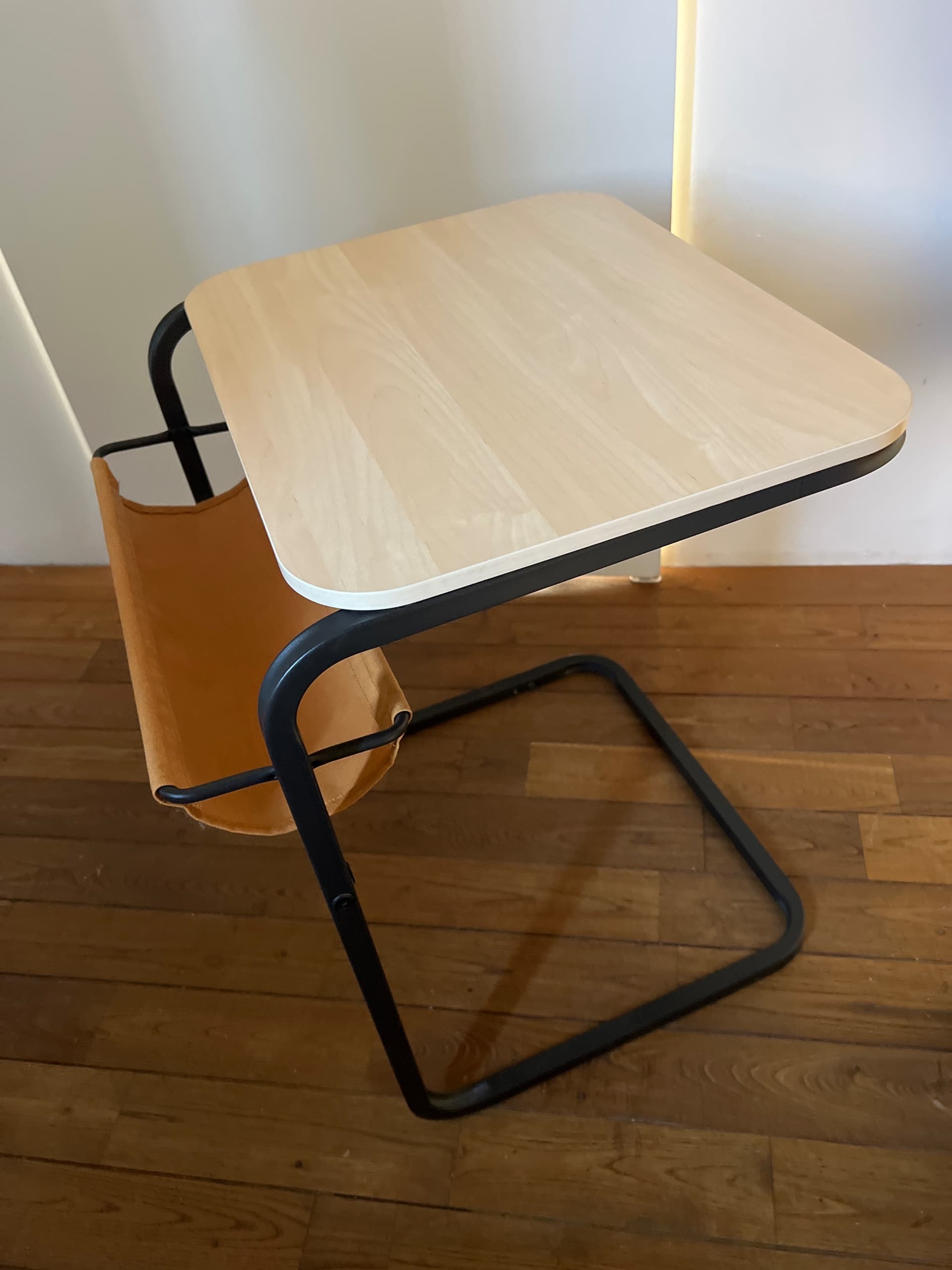 OLSERÖD side table, anthracite/birch effect dark yellow, 53x50 cm