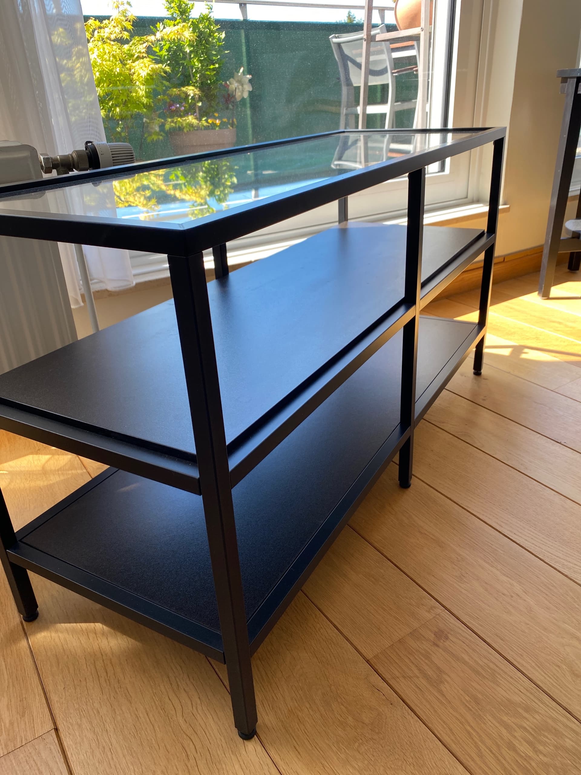 VITTSJÖ opbergcombinatie, zwartbruin/glas, 200x36x93 cm