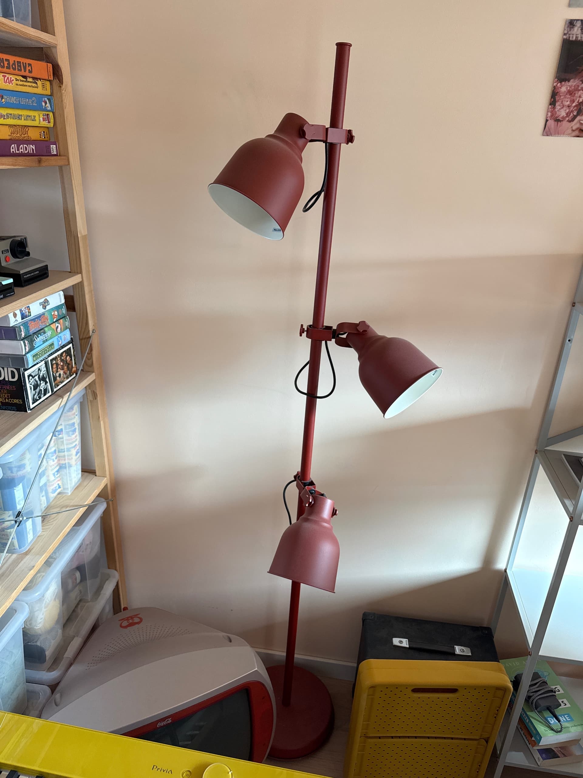 HEKTAR staande lamp met 3 spots, bruinrood