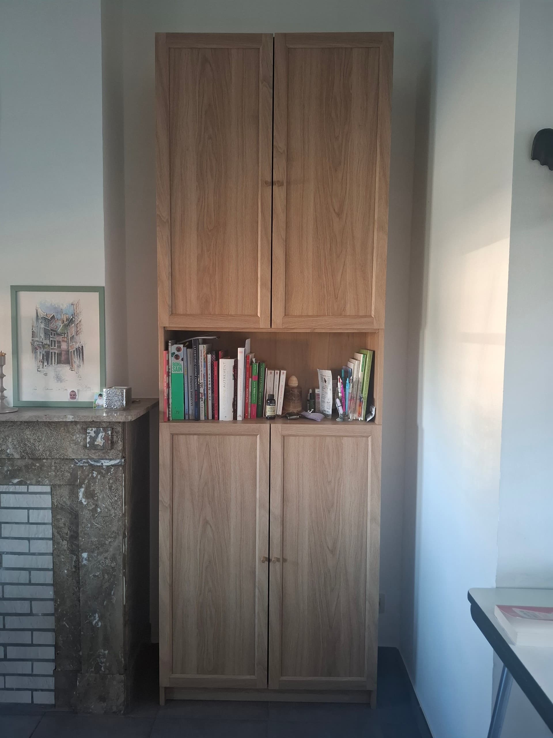 BILLY / OXBERG bookcase w doors/extension unit, oak effect, 80x30x237 cm