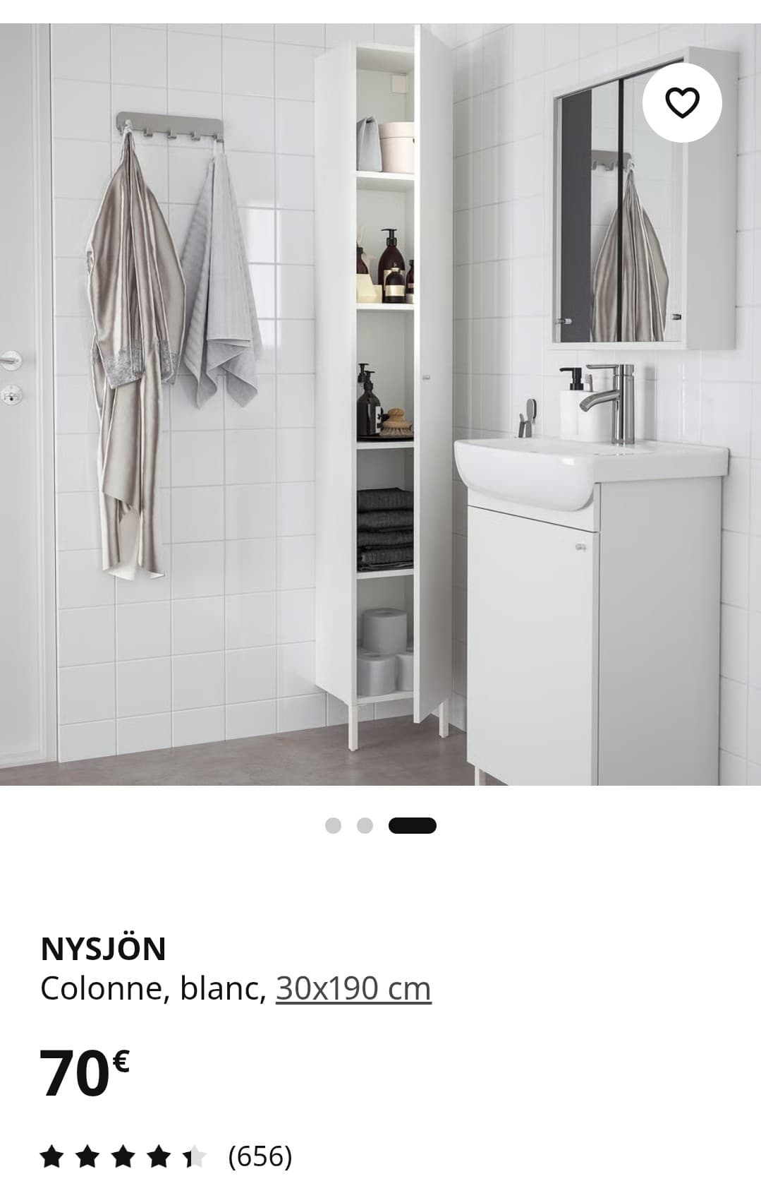 NYSJÖN hoge kast, wit, 30x190 cm