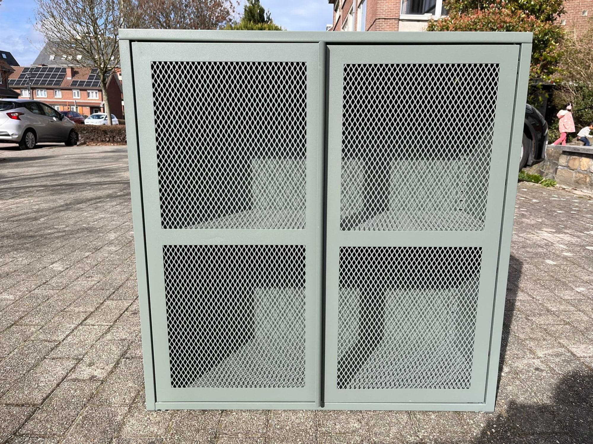 IVAR cabinet with doors, grey-green mesh, 80x83 cm