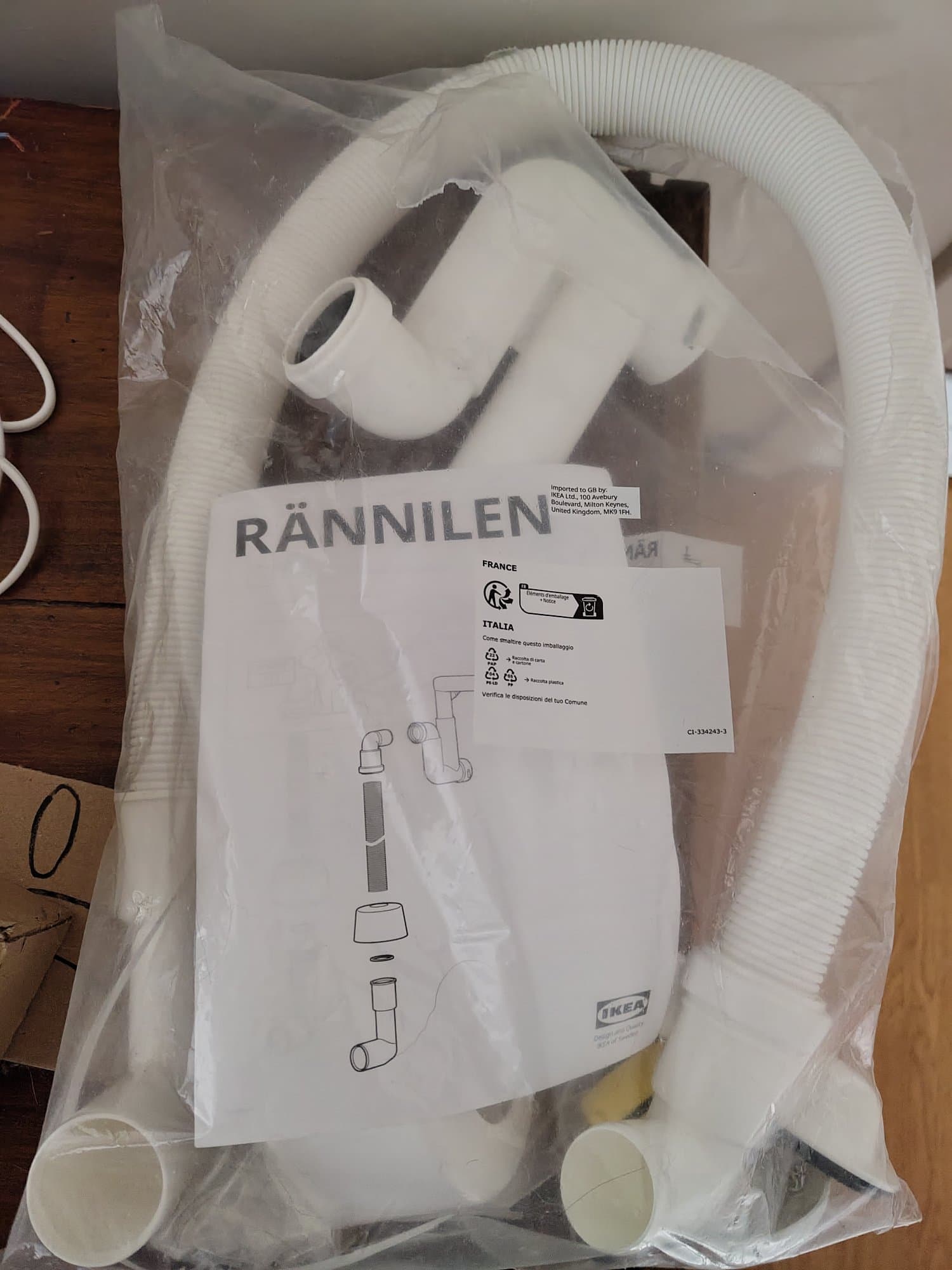 RÄNNILEN sifon met flexibele buis, 1 bak
