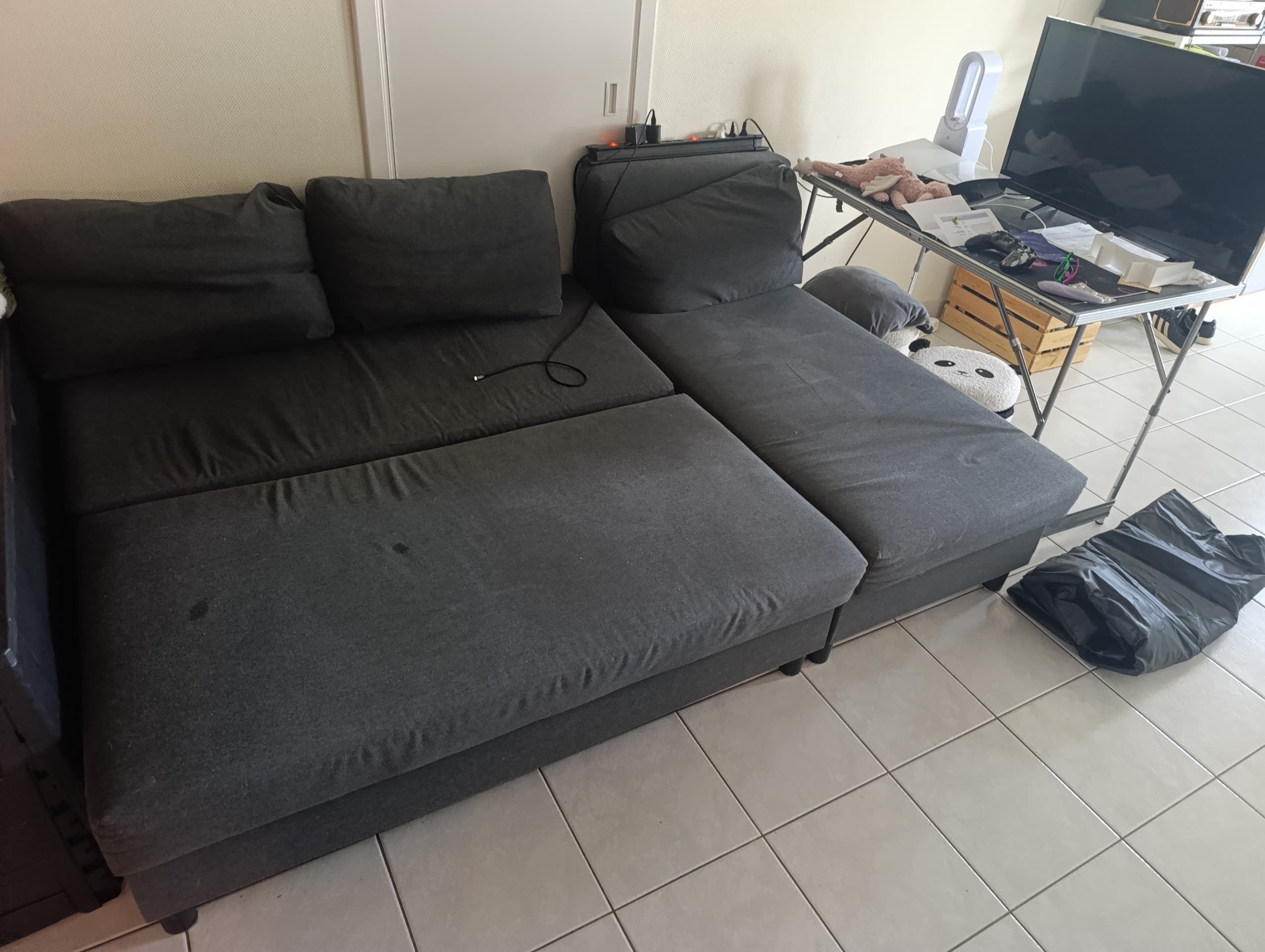 ÄLVDALEN 3-zitsslaapbank met chaise longue, Knisa donkergrijs