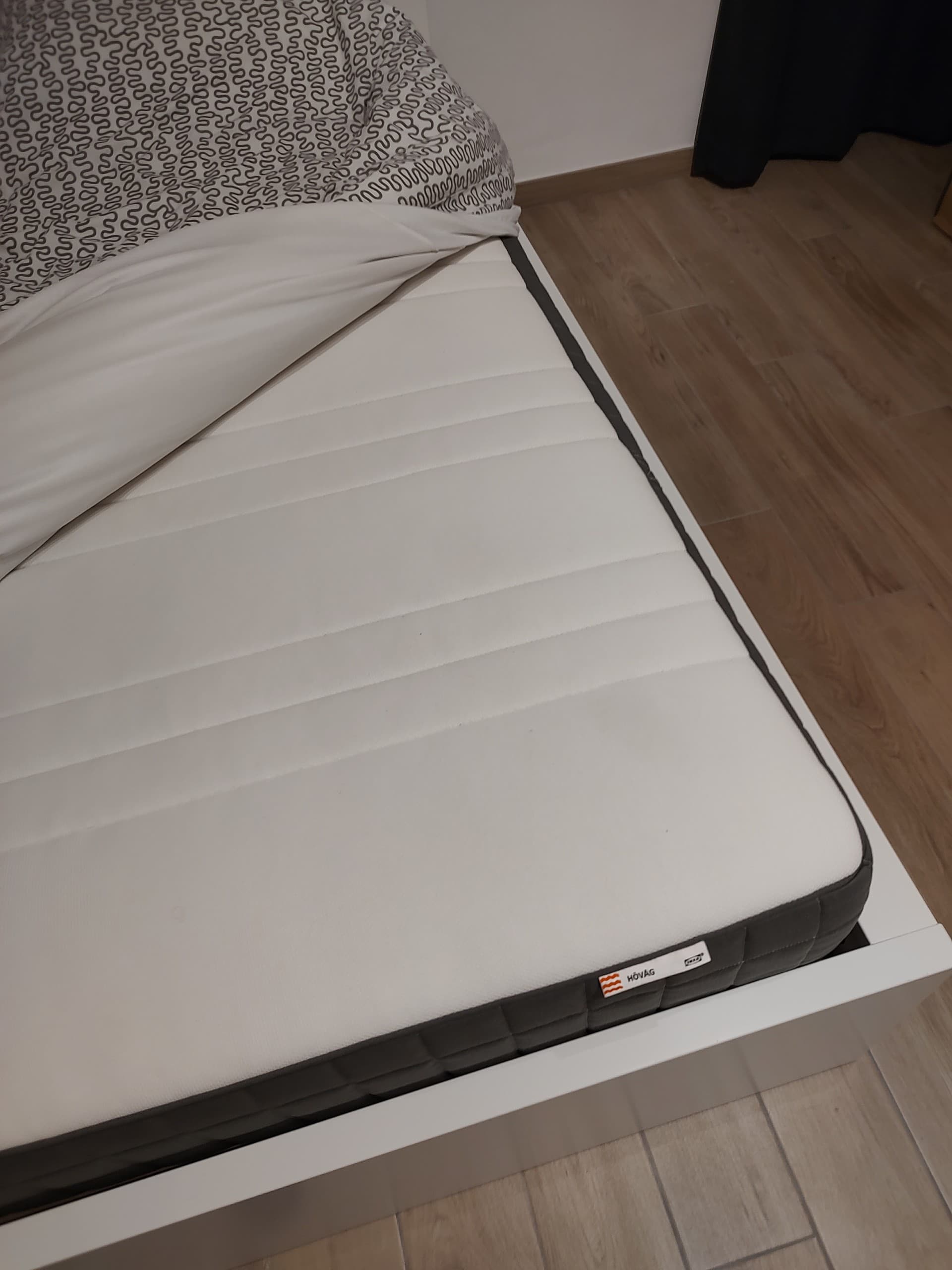 MALM bed frame, high, w 2 storage boxes, white/Lönset, 90x200 cm