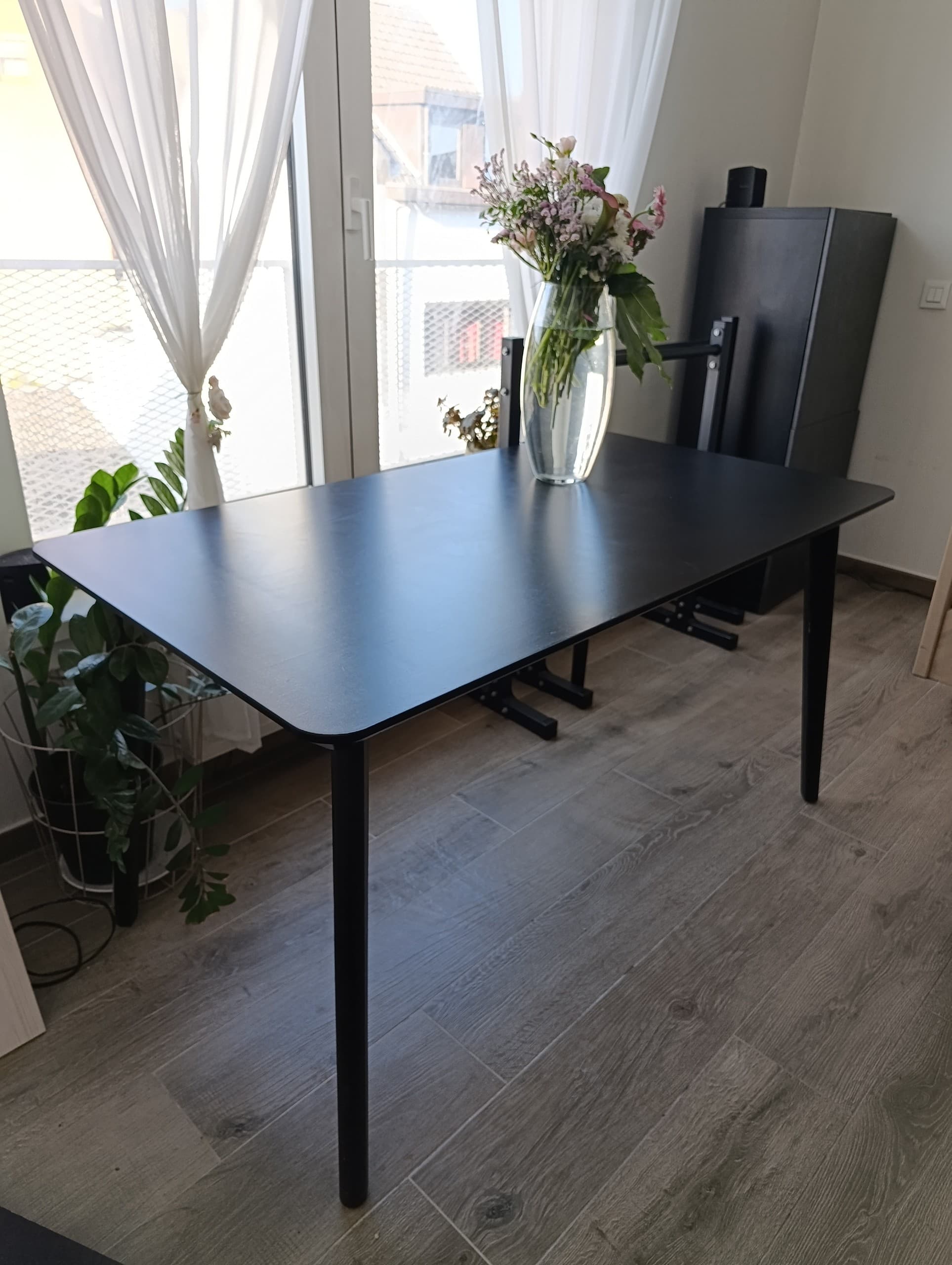 LISABO table, black/ash veneer, 140x78 cm