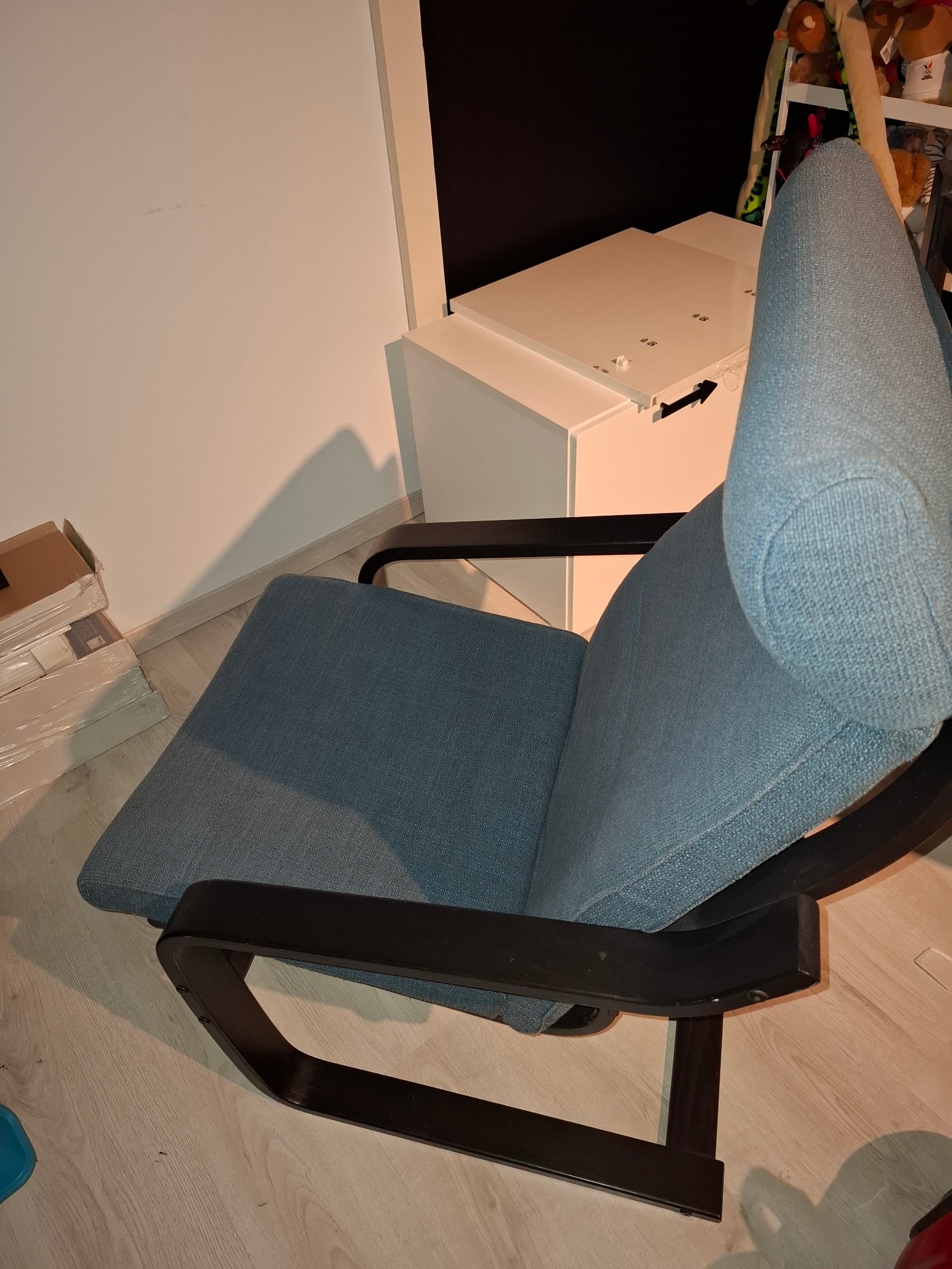 POÄNG armchair, black-brown/Hillared dark blue