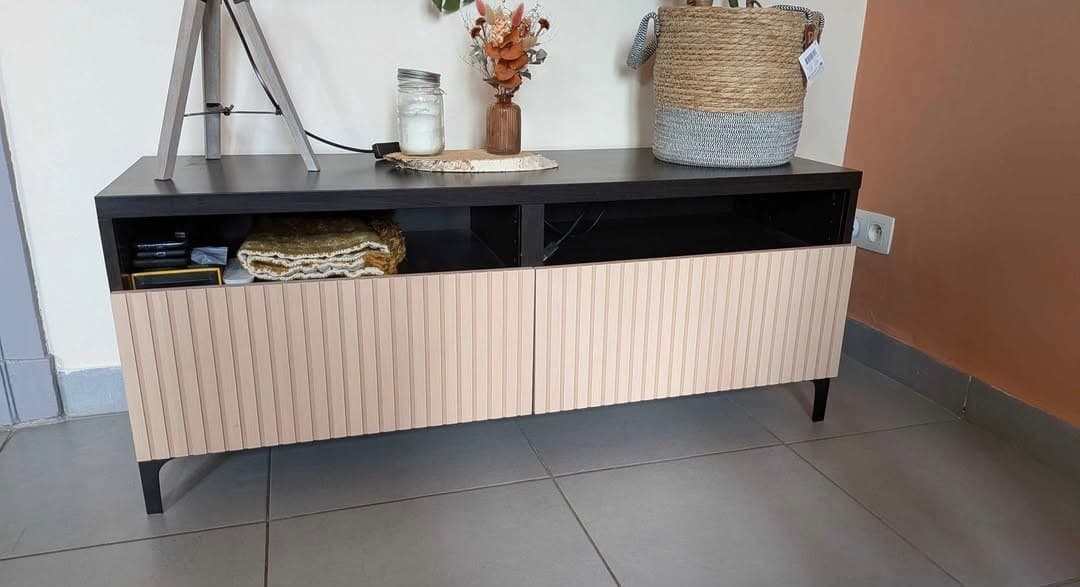 BESTÅ Tv-meubel met lades, wit/Björköviken/Stubbarp berkenfineer, 120x42x48 cm
