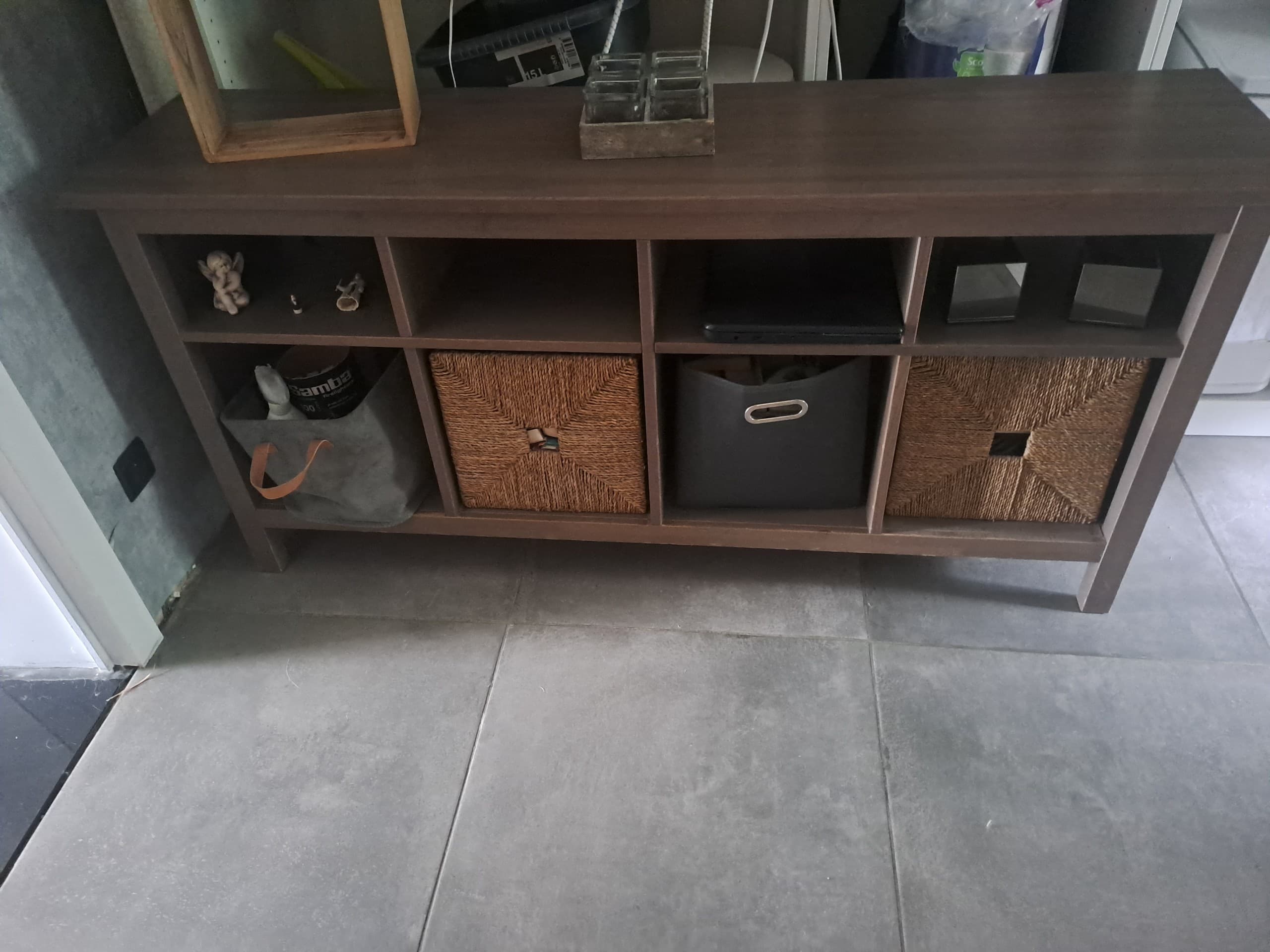 KALLAX TV bench, white stained oak effect, 147x60 cm