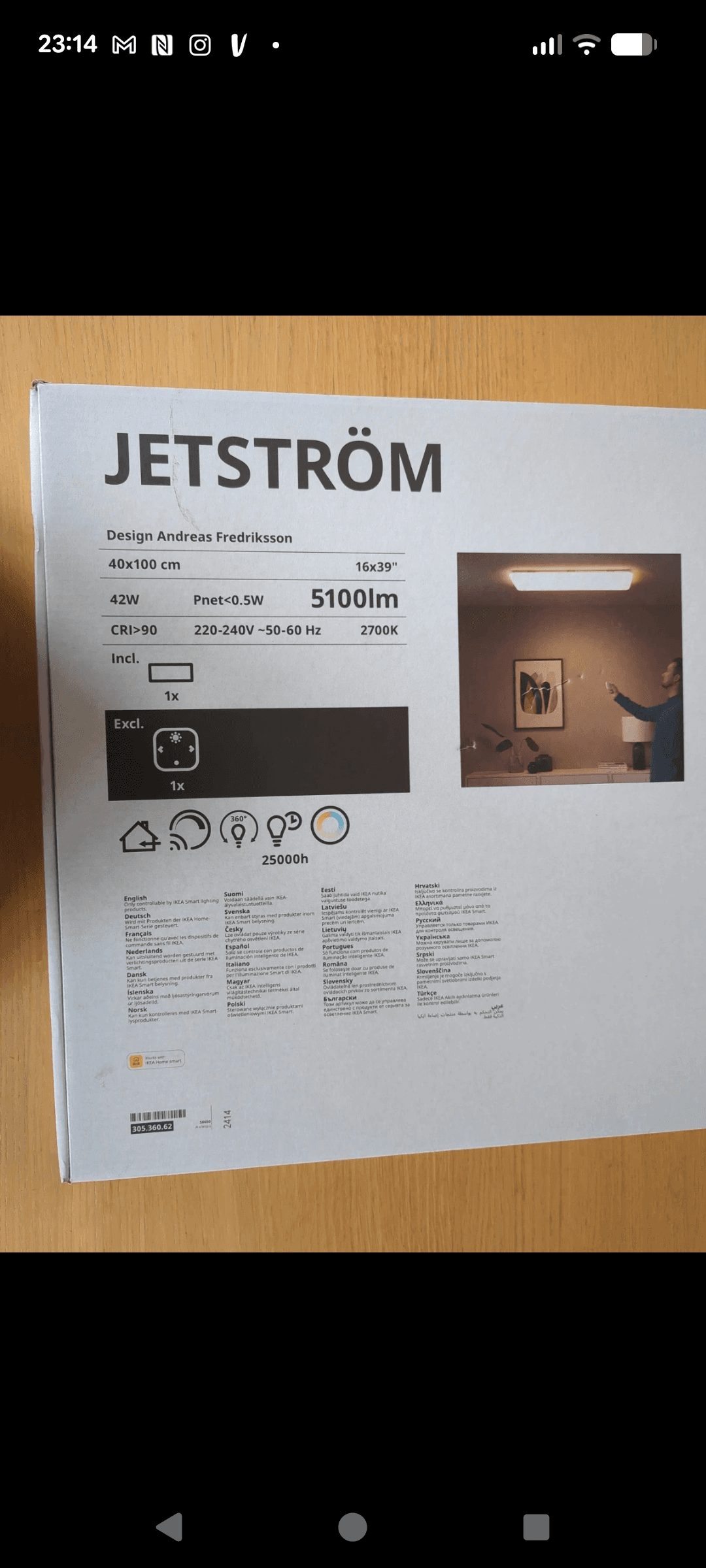 JETSTRÖM Led-plafondlamp, smart dimbaar/wit spectrum, 100x40 cm