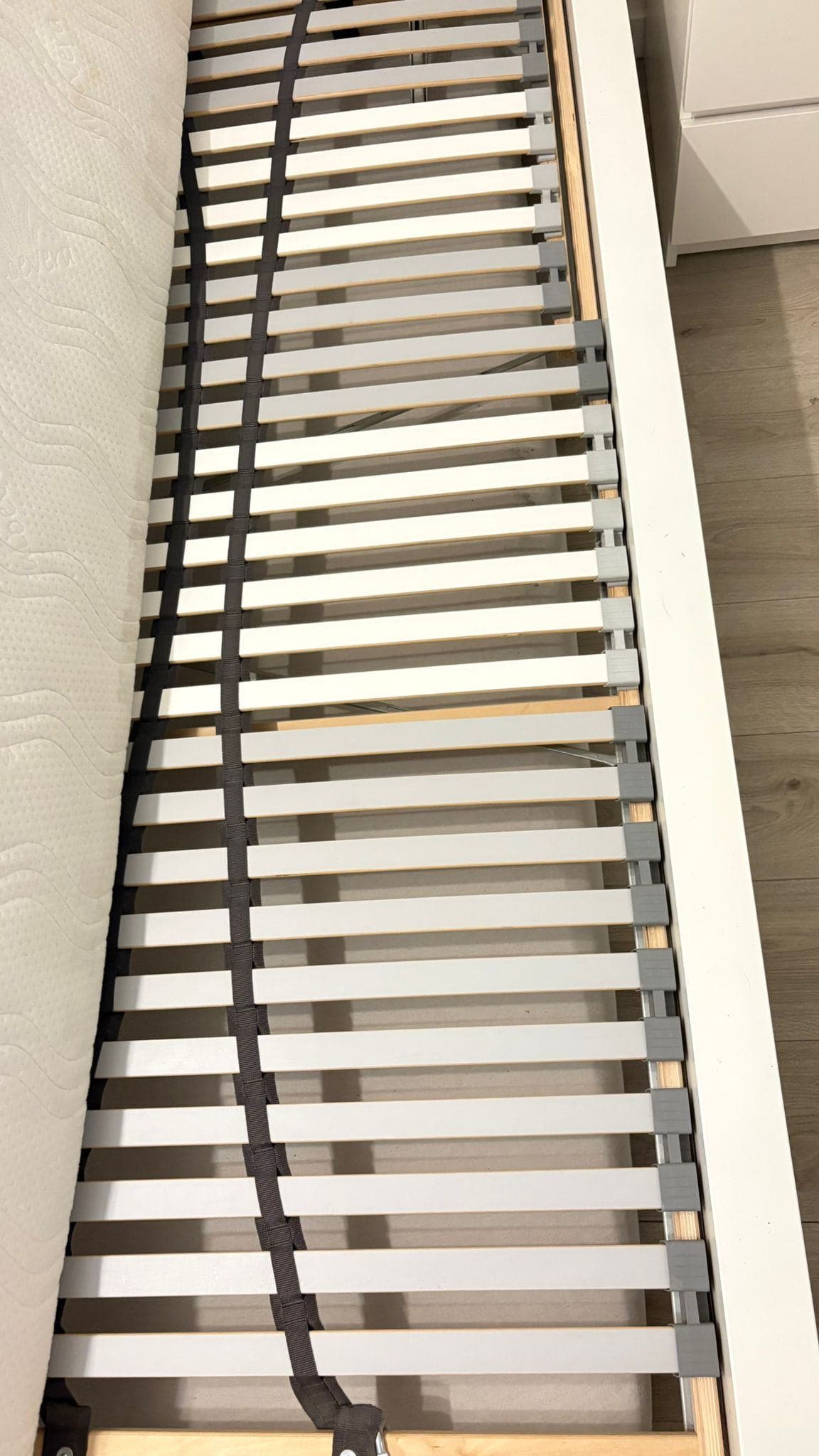 MALM bedonderstel, hoog, wit/Lönset, 90x200 cm