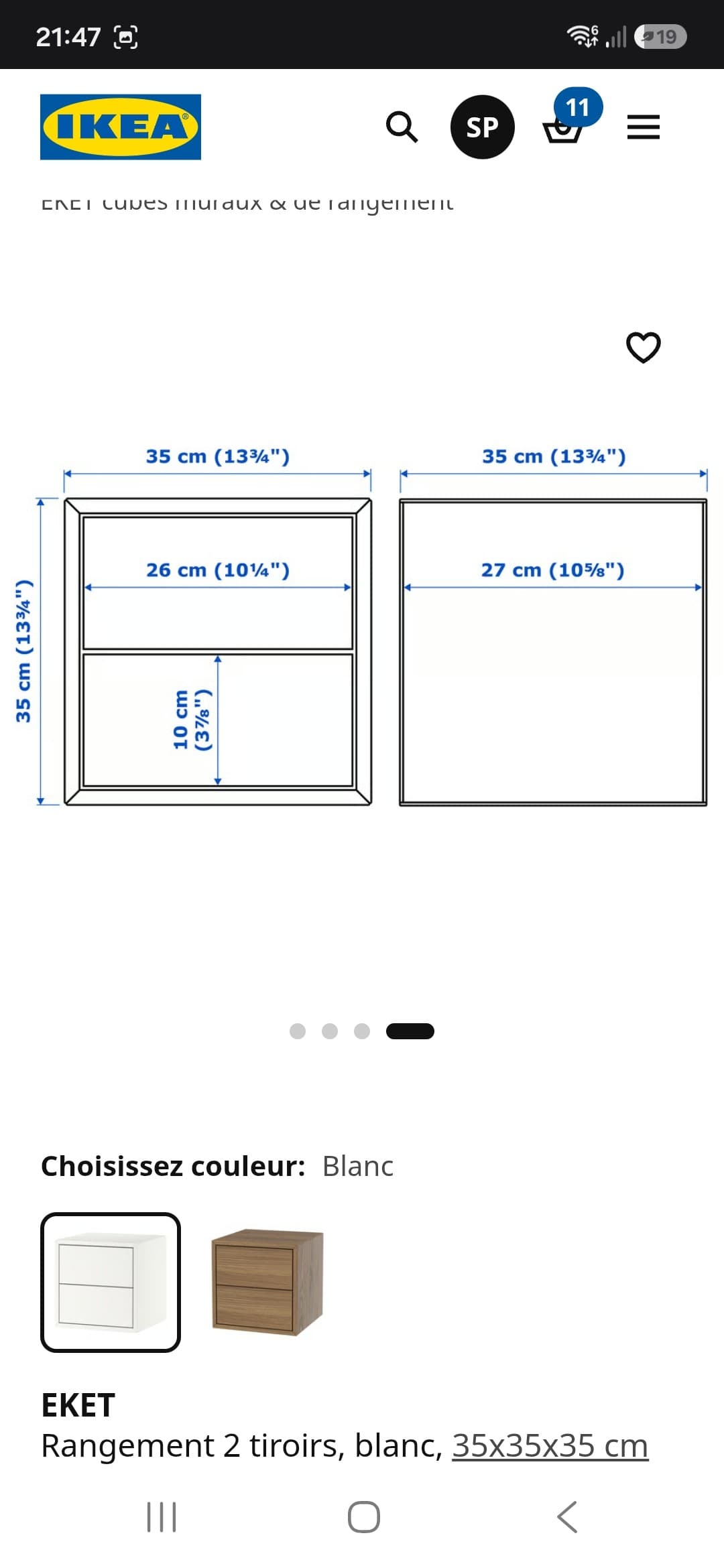 EKET kast met 2 lades, wit, 35x35x35 cm