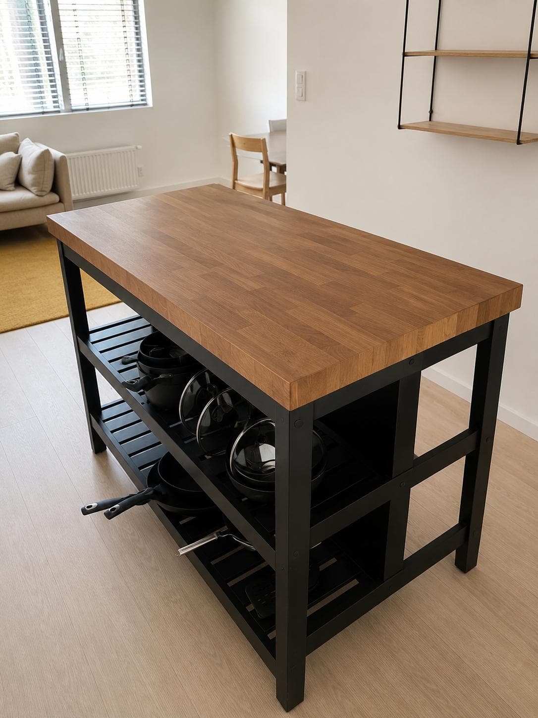 VADHOLMA keukeneiland, zwart/eiken, 126x79x90 cm