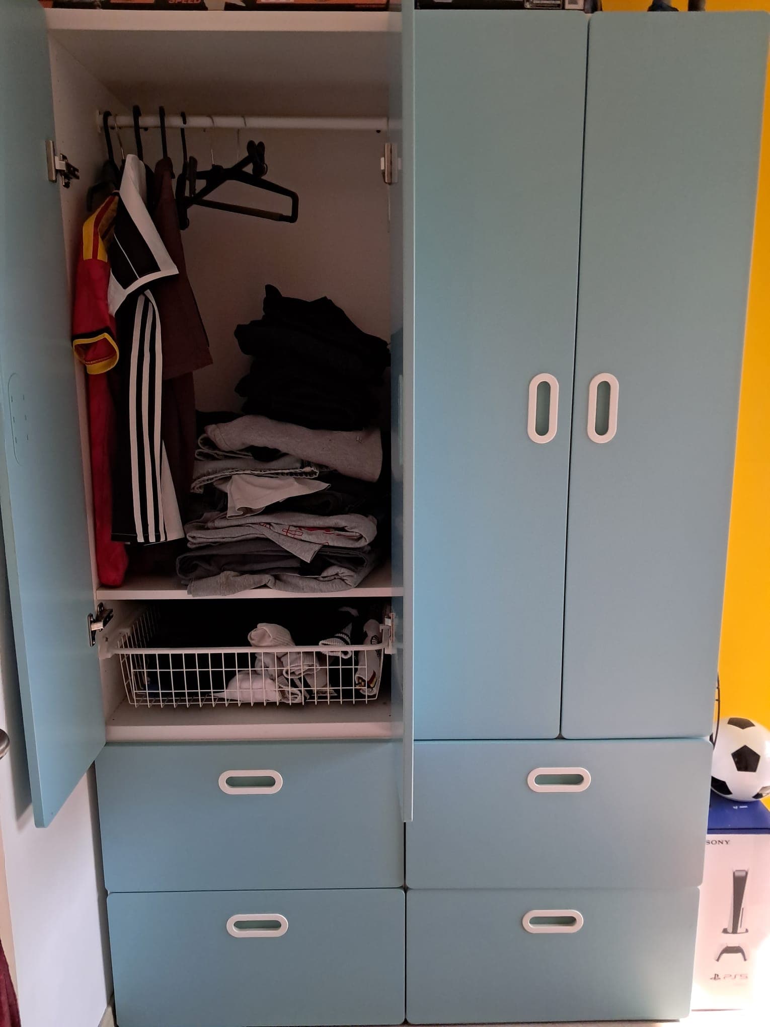 SMÅSTAD KLEERKASTEN wardrobe, white blue/with 3 drawers, 60x57x181 cm