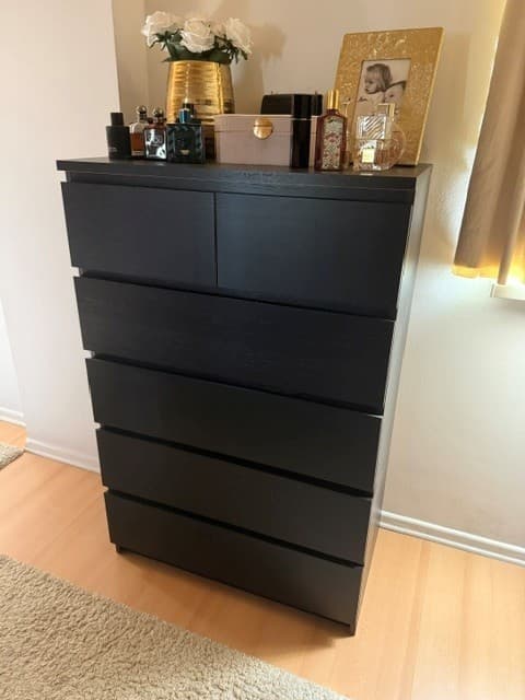MALM Commode 6 tiroirs, brun noir, 80x123 cm
