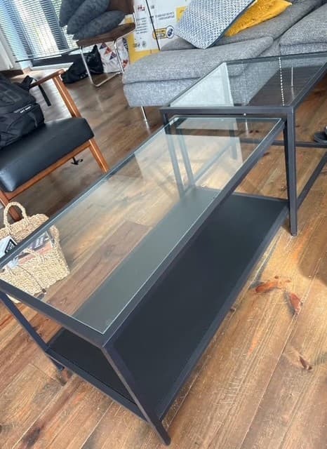 VITTSJÖ Tables gigognes, lot de 2, brun noir, verre, 90x50 cm