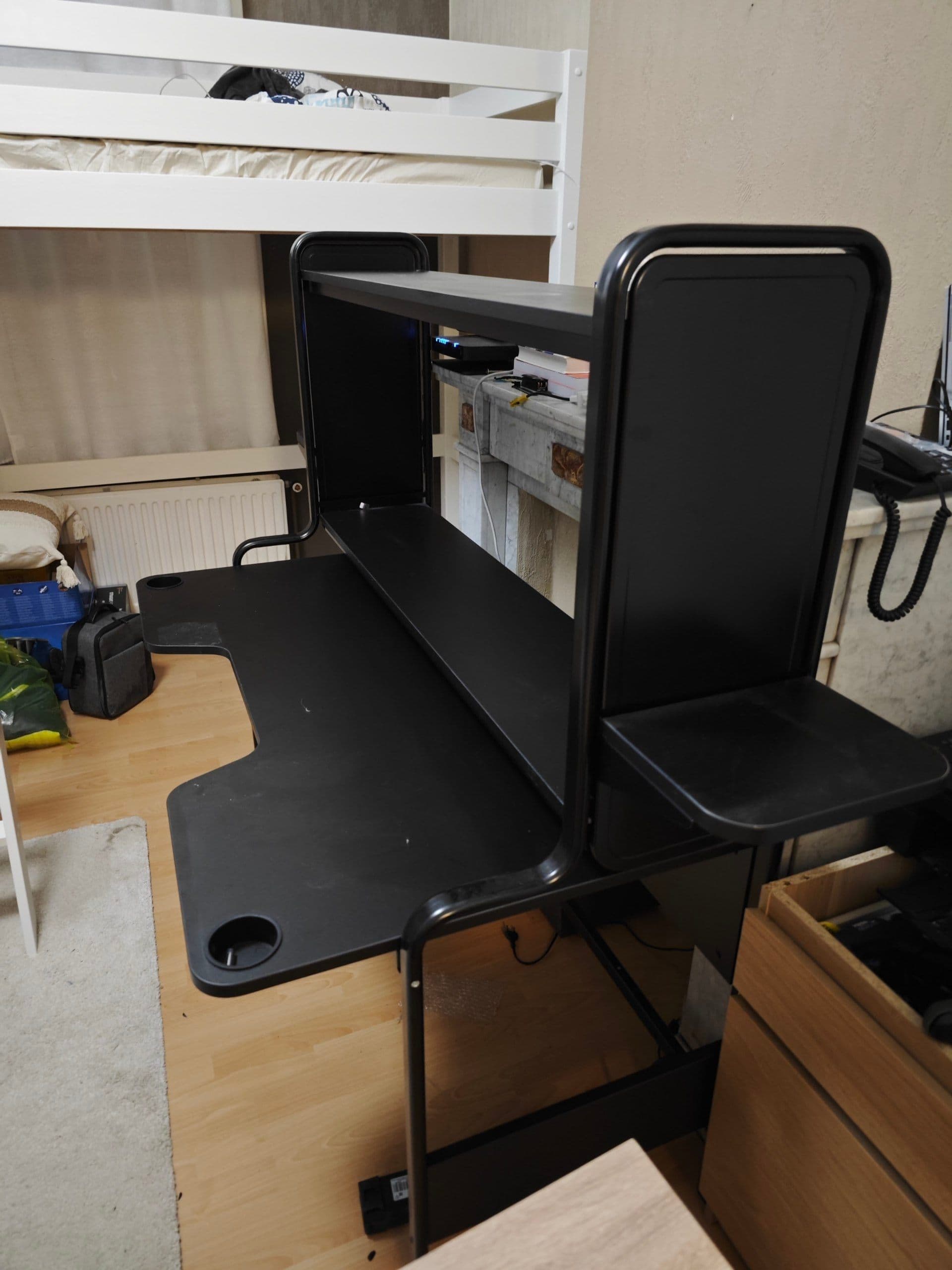 FREDDE gaming desk, black, 140/185x74x146 cm