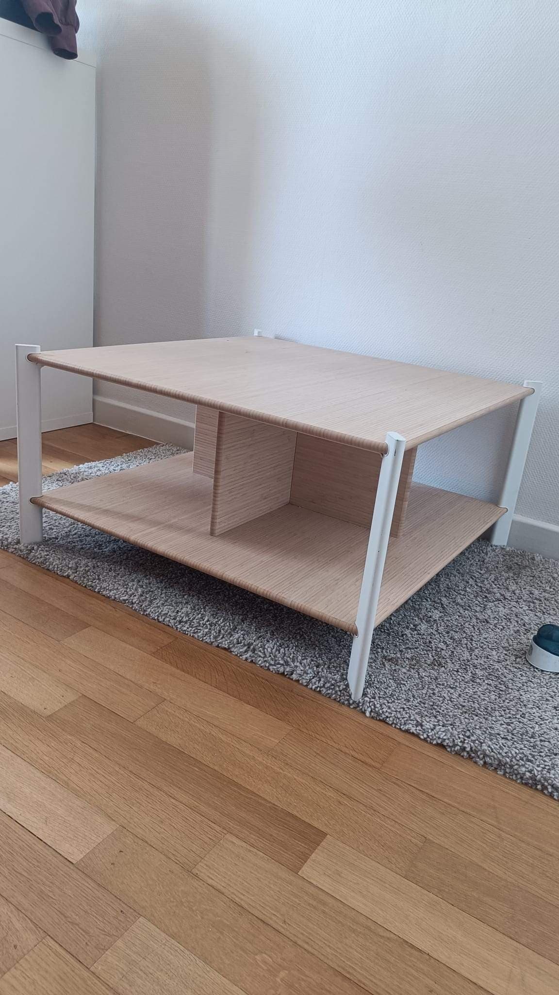 JÄTTESTA salontafel, wit/licht bamboe, 80x80 cm