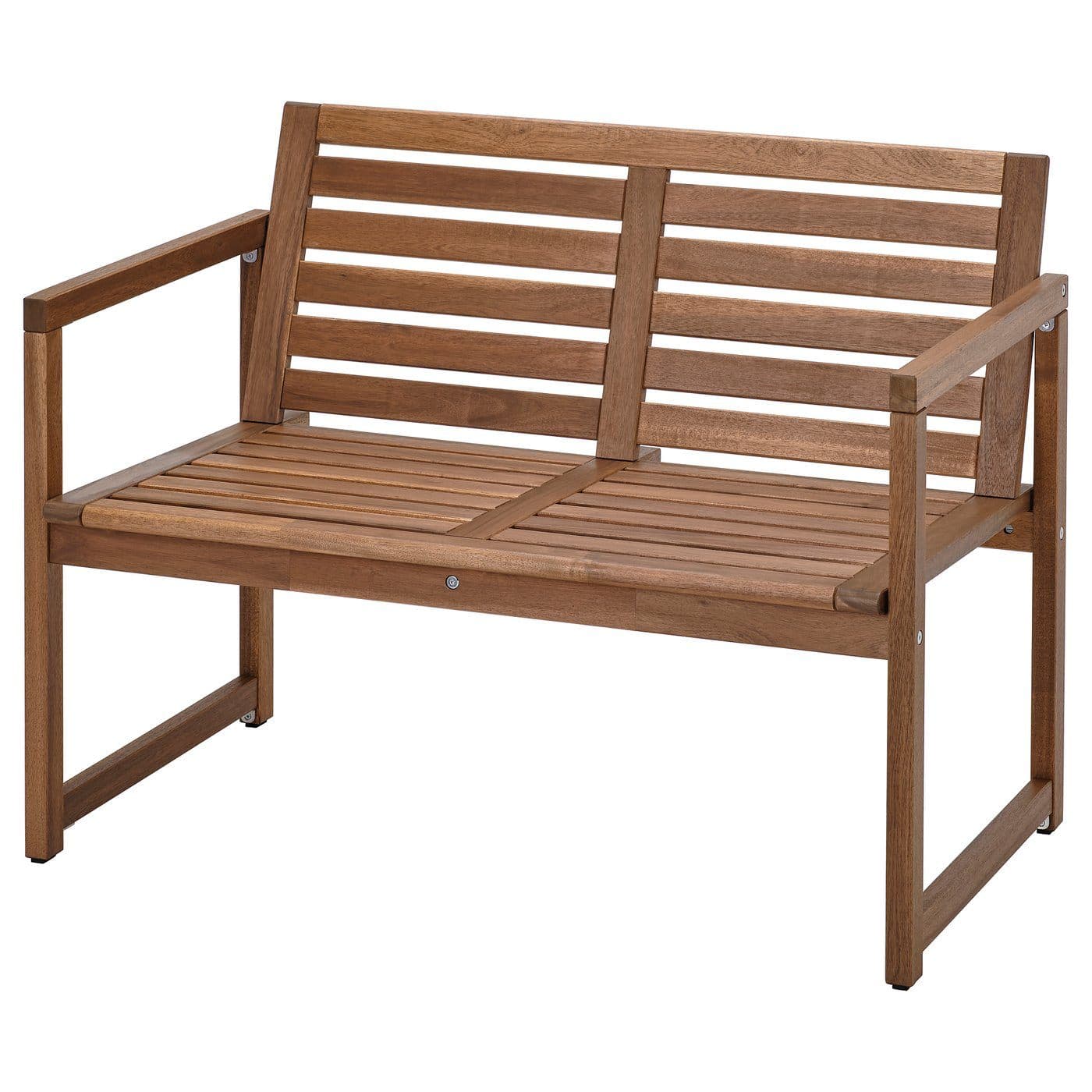 NÄMMARÖ banco con respaldo de exterior, tinte marrón claro