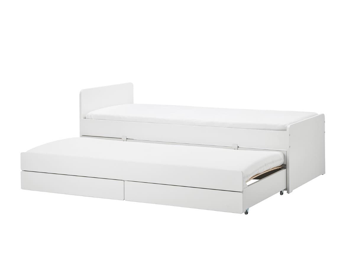 SLÄKT bed frame with underbed and storage, white, 90x200 cm