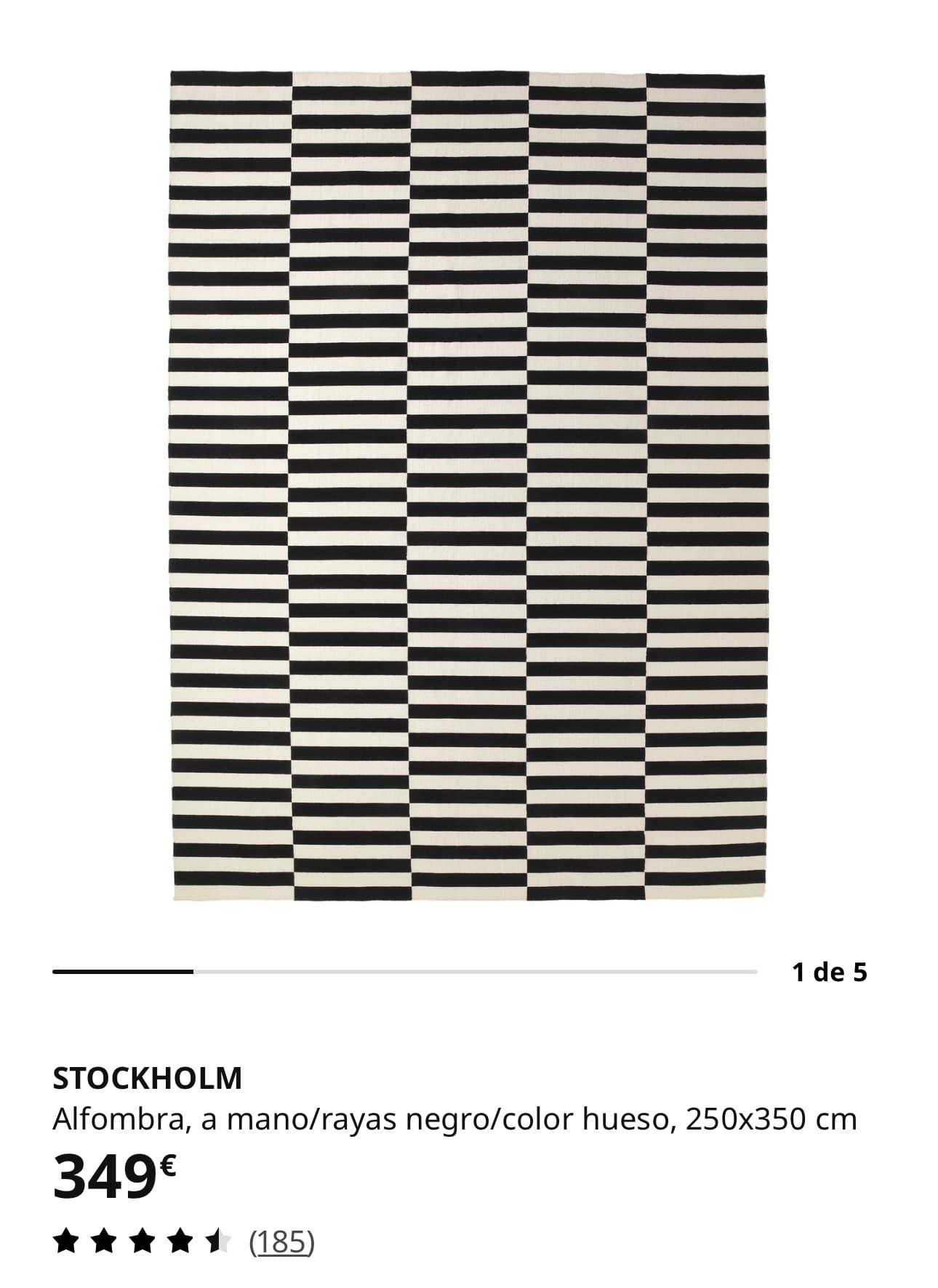 STOCKHOLM alfombra, a mano/rayas negro/color hueso, 250x350 cm