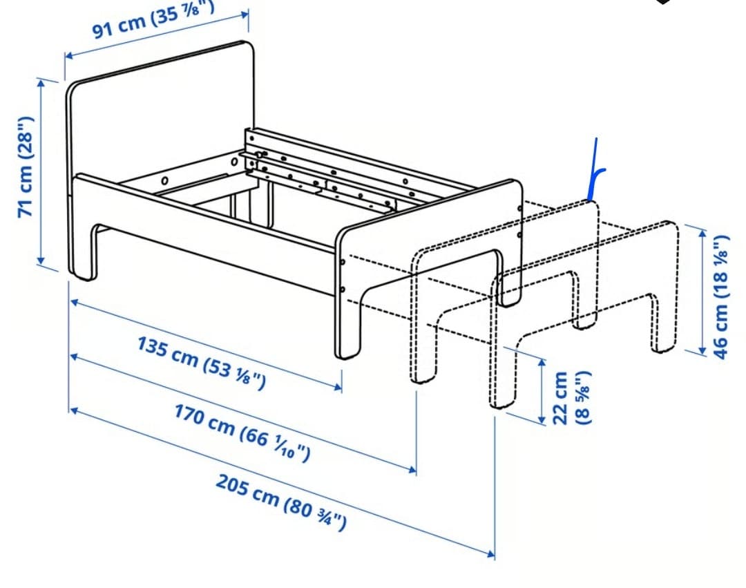 SLÄKT estrut cama extens+somier láminas, branco, 80x200 cm